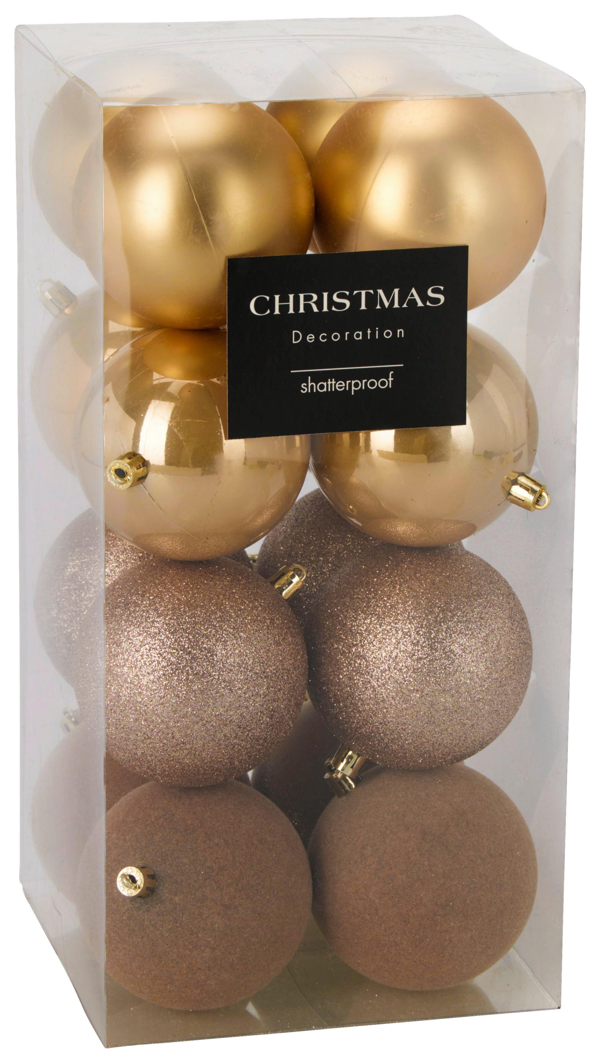 Christbaumkugel-Set Romy Goldfarben 16-teilig - Goldfarben, KONVENTIONELL, Kunststoff (6cm) - Mömax