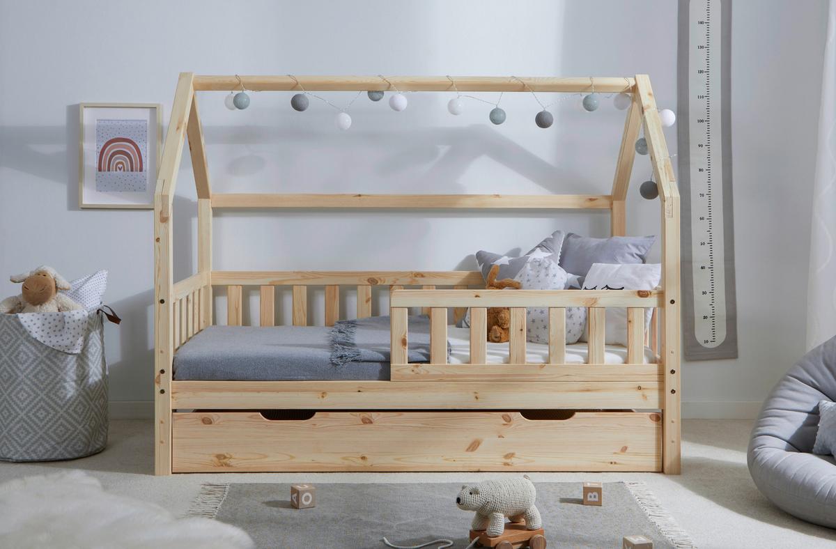 Hausbett Kay ca. 80x160 cm Kiefer Natur - Naturfarben, MODERN, Holz/Textil (80/160cm) - MID.YOU