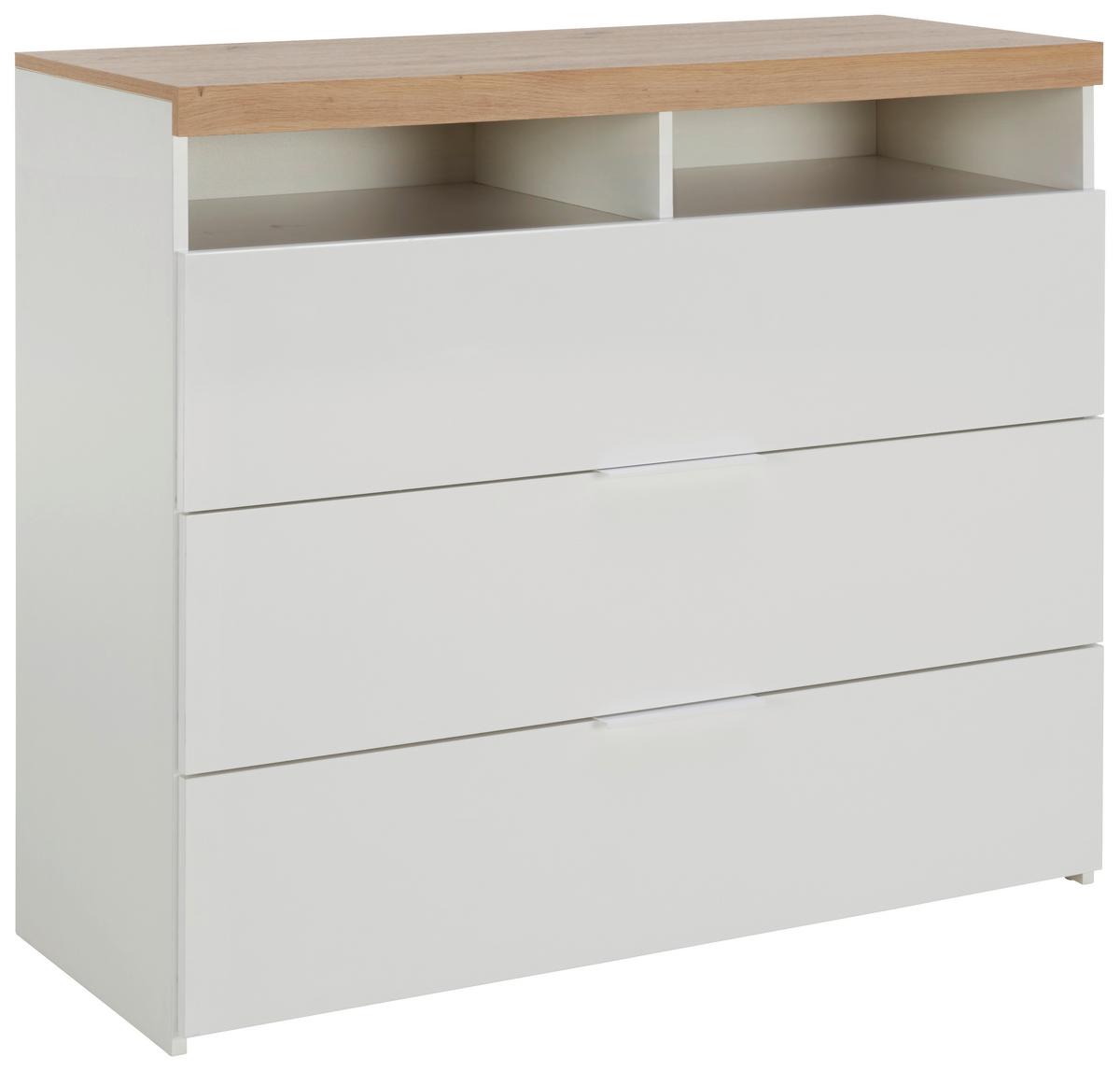 Kommode In Weiss/eiche - Weiss Hochglanz/Weiss, Konventionell, Holzwerkstoff/Metall (110/94/45cm) - Premium Living