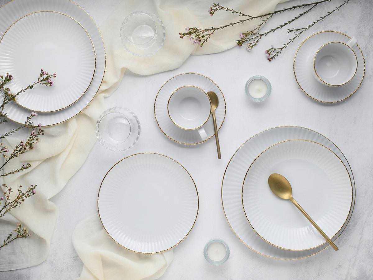 Kombinirani Servis Allegra Goldband, 30-Delni - zlate barve/bela, Basics, keramika (43/36,5/32,5null) - Creatable