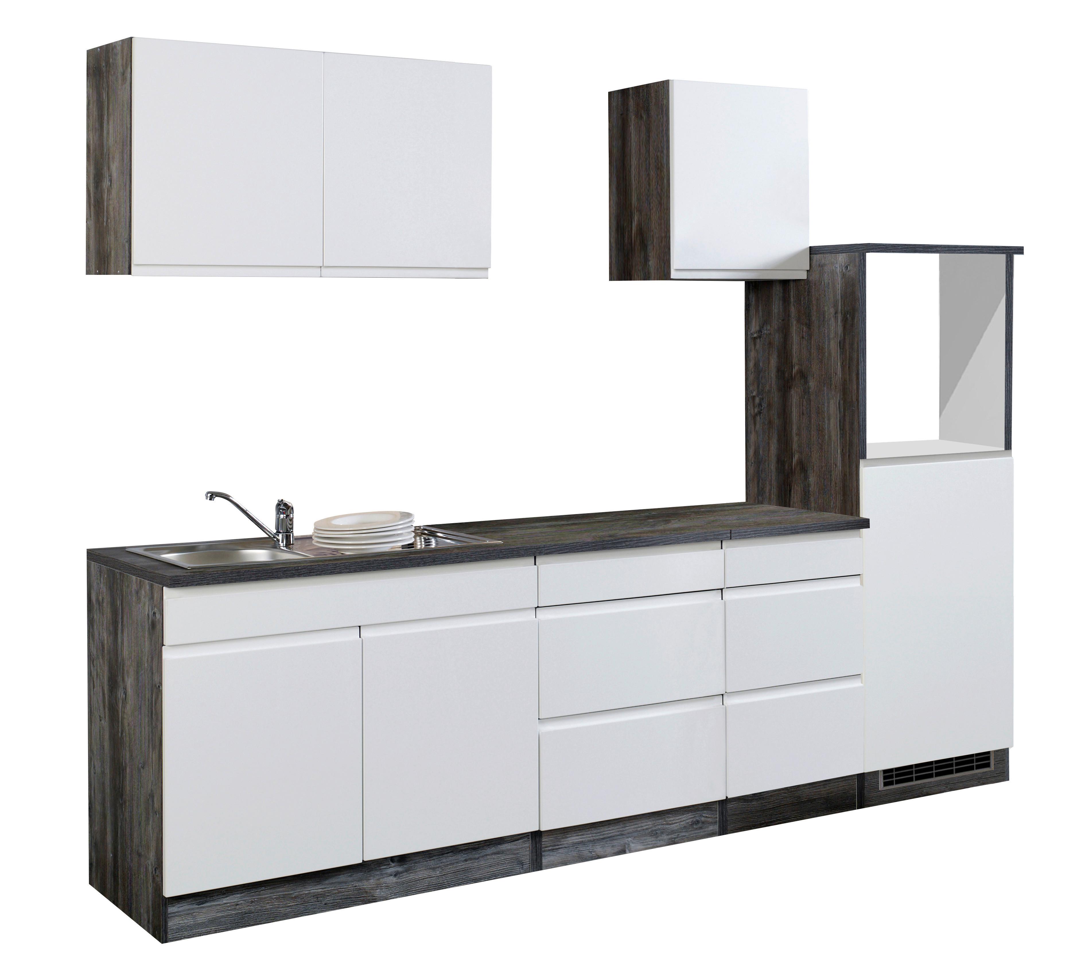 Küchenleerblock "Cardiff" Weiß/Eichefarbe - Weiß Hochglanz/Weiß, Basics, Holzwerkstoff (270cm) - Held