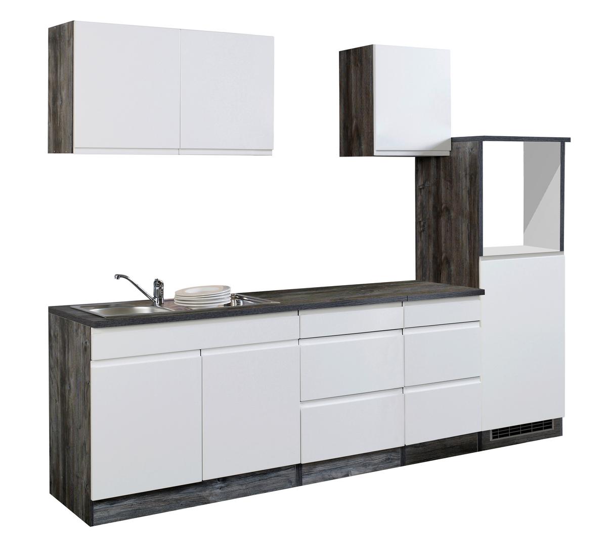 Küchenleerblock "Cardiff" Weiß/Eichefarbe - Weiß Hochglanz/Weiß, Basics, Holzwerkstoff (270cm) - Held