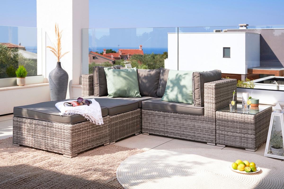 Loungegarnitur Parga in Grau - Grau, Modern, Glas/Kunststoff - Mömax