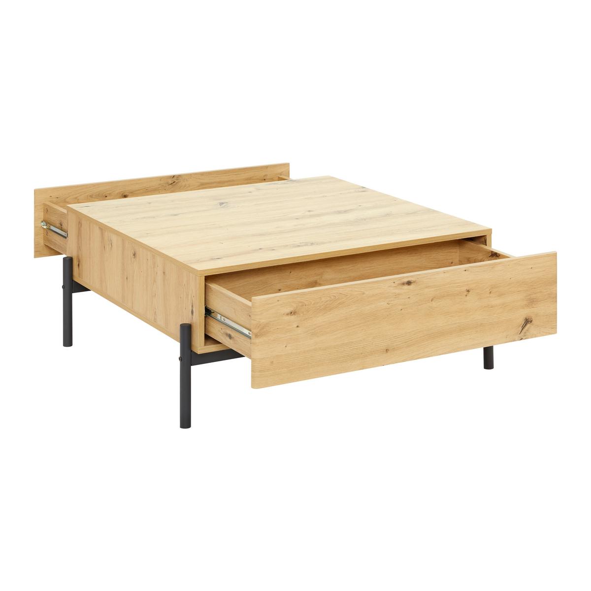 Couchtisch Holz "Jasmina", Massiv, Eiche, ca. 85x80 cm, - Eichefarben/Schwarz, Modern, Holz/Metall (85/80/37cm) - Bessagi Home
