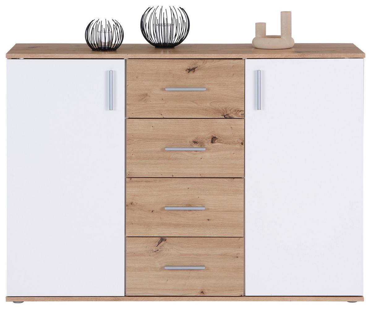 Komoda Ina 03, Barva Hrasta, Bela - bela/barve aluminija, Moderno, umetna masa/leseni material (132/94,8/38,3cm) - Mömax