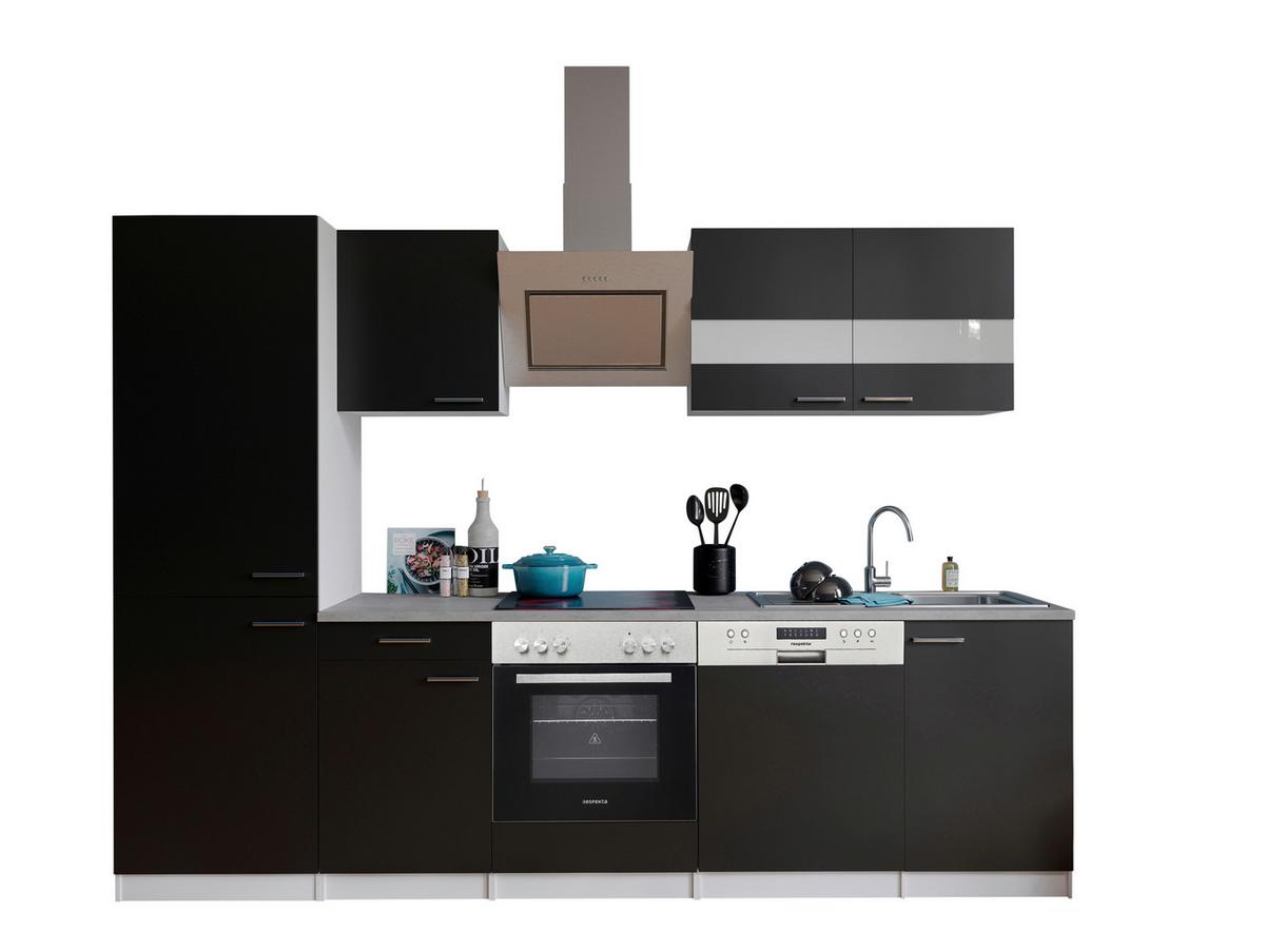 Küchenblock Malia mit Geräten ca. 280 cm Schwarz - Edelstahlfarben/Schwarz, Basics, Holzwerkstoff/Metall (280cm) - Respekta