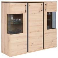 Comodă înaltă NATURE NATK 02 - culoare lemn stejar, Konventionell, sticlă/material pe bază de lemn (145cm)