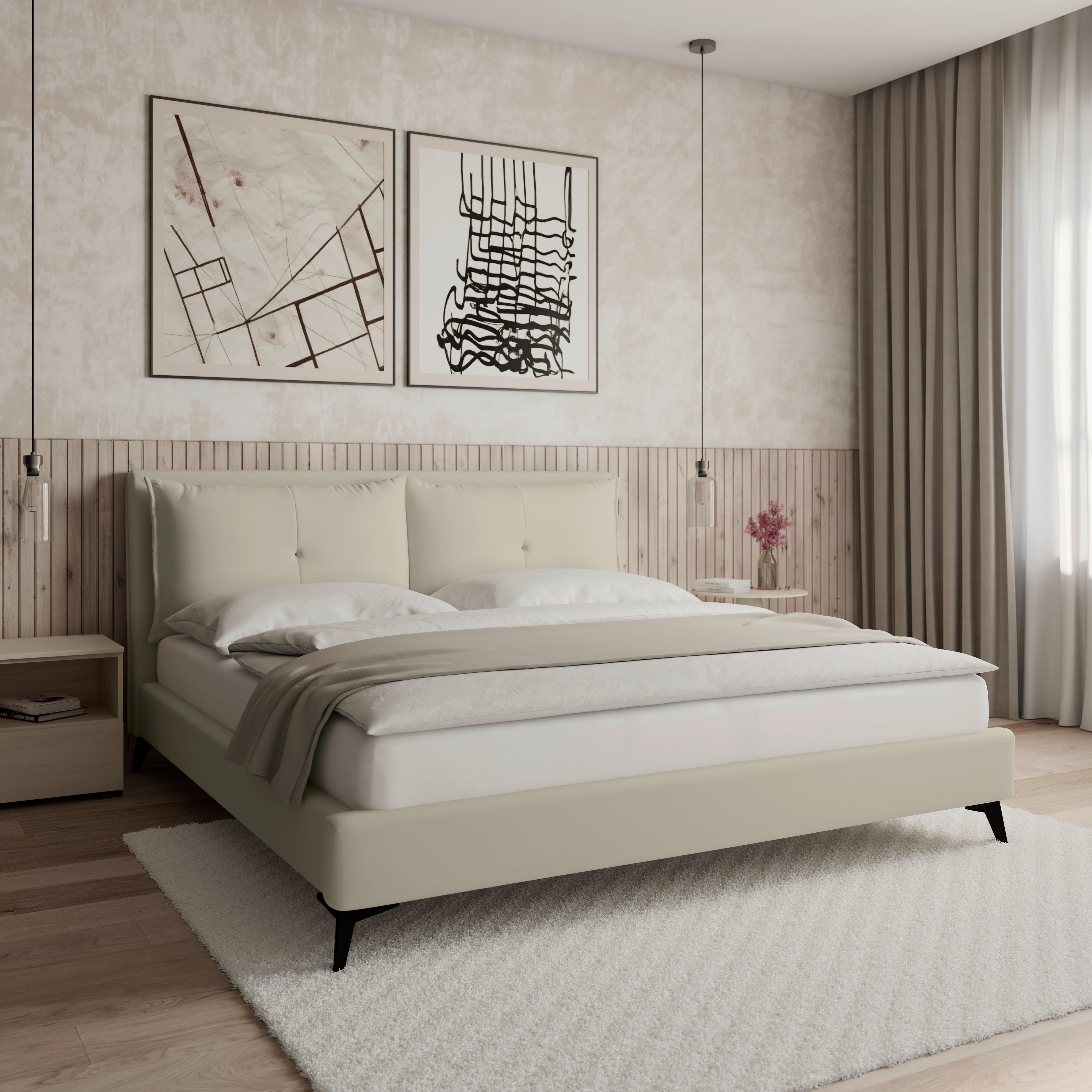 Oblazinjena Postelja Sleepy, 180x200, Bež - črna/bež, Moderno, kovina/tekstil (180/200cm) - Bessagi Home