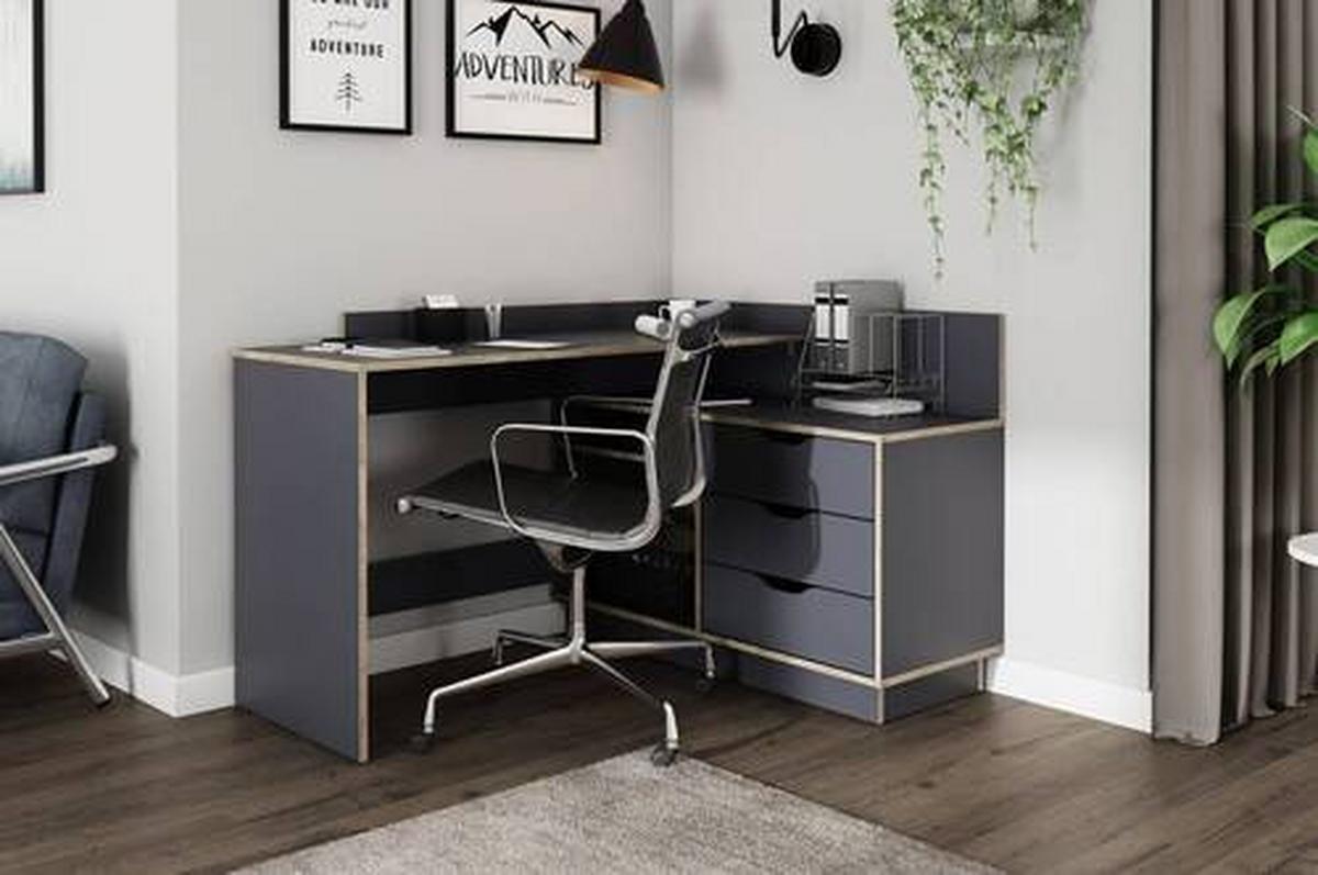 Eckschreibtisch Belfast Anthrazit/Eichefarben - Eichefarben/Anthrazit, LIFESTYLE, Holzwerkstoff (129/105/84cm) - MID.YOU