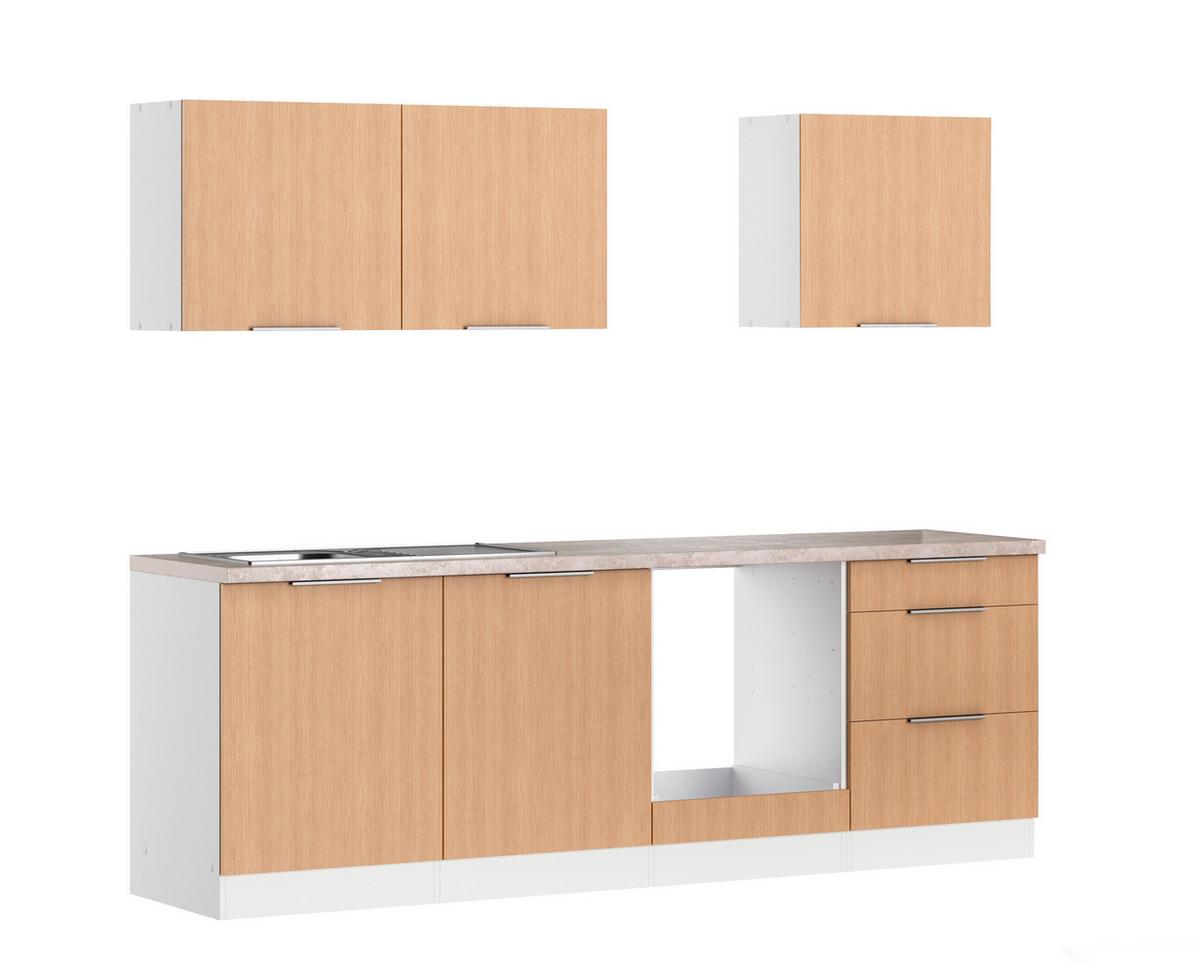 Küchenleerblock Glasgow o. Geräte Weiß/Eichefarben - Eichefarben/Beige, LIFESTYLE, Holzwerkstoff/Metall (240cm) - Held