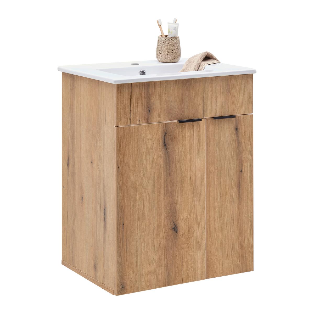 Waschtischkombi Napoli Evoke Eiche - Schwarz/Weiß, MODERN, Keramik/Holzwerkstoff (60/78/45cm) - Mömax