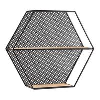 Wandregal Lelia Natur/Schwarz Echtholz/MDF - Schwarz/Naturfarben, MODERN, Holz/Metall (60/53/16cm) - Bessagi Home