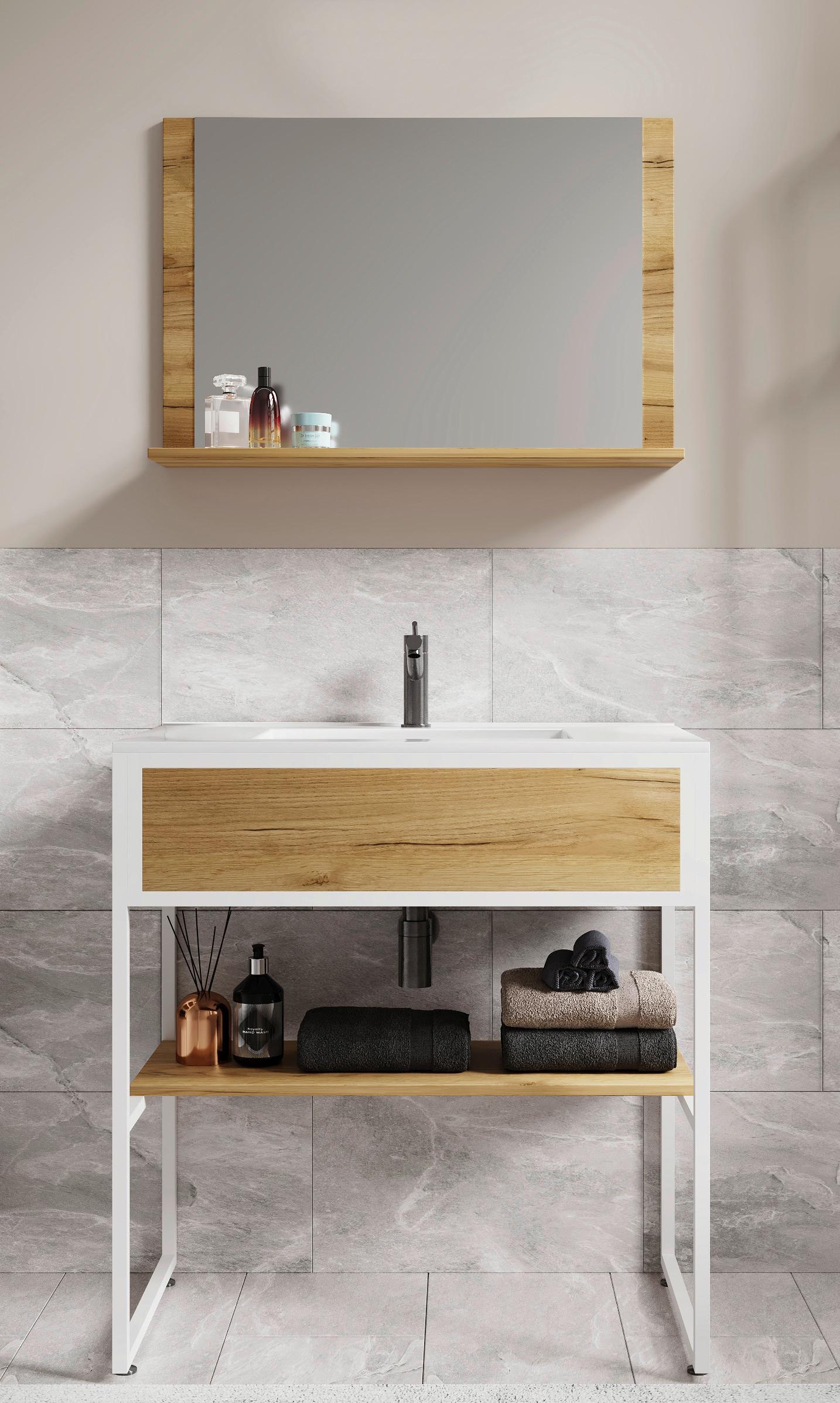 Kopalnica Bitila 80, Bela, Barva Hrasta, 3-Delno - črna/bela, Moderno, kovina/umetna masa (80cm) - MID.YOU