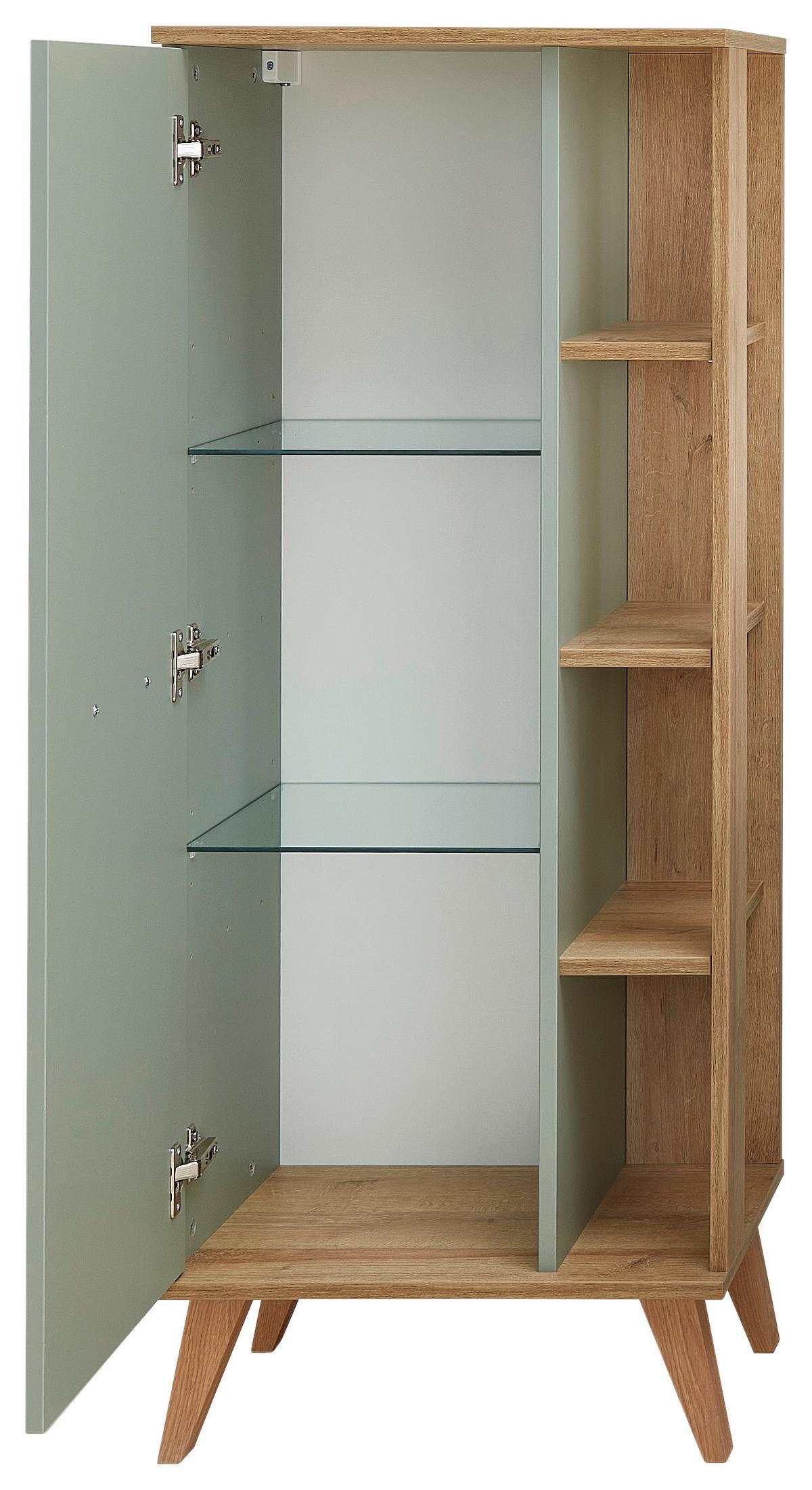 SZAFKA ŚREDNIA SALVIE - kolor dębowy/pastelowa zieleń, Romantik / Landhaus, materiał drewnopochodny/szkło (50,5/128/33cm) - Xora