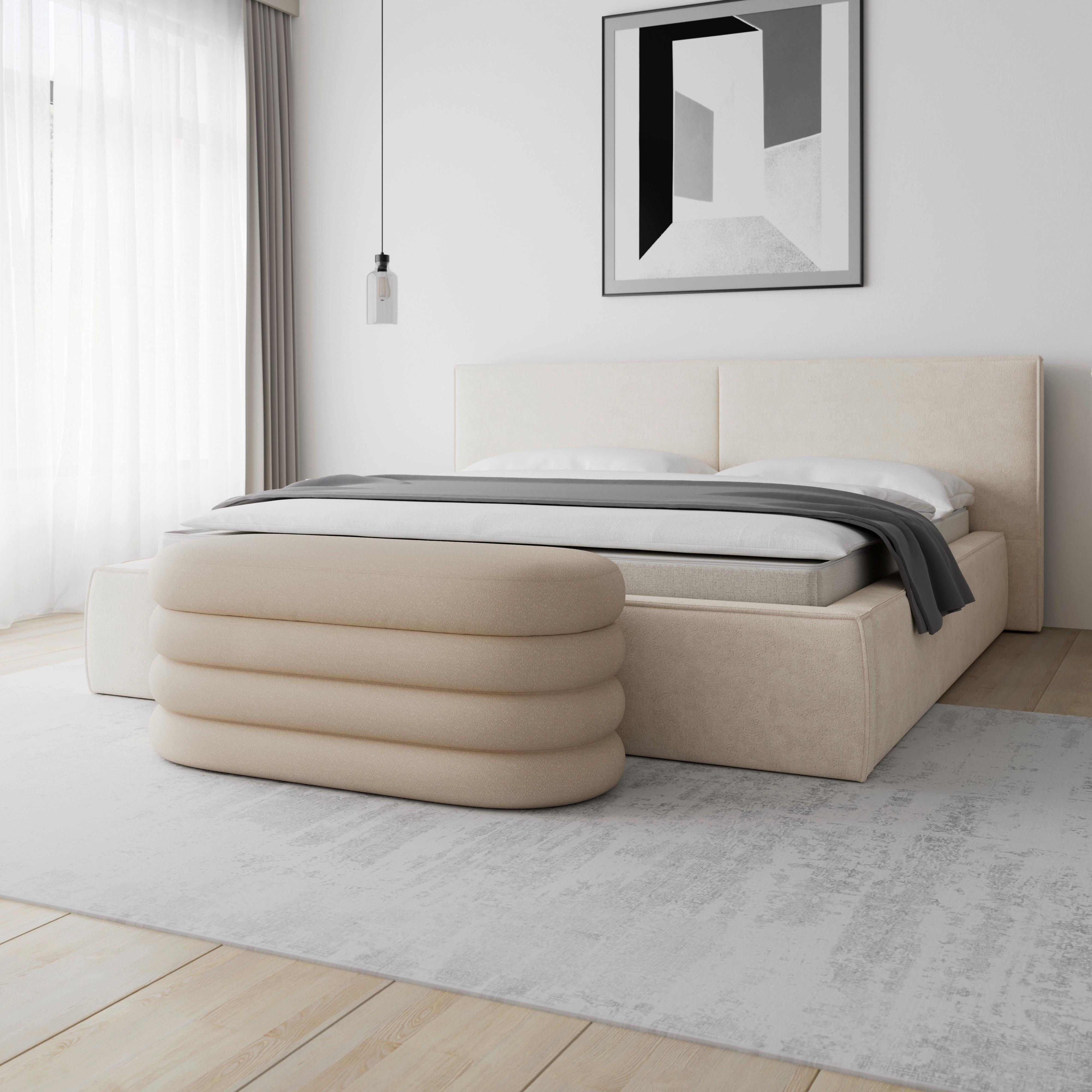 Bettbank Lorena Braun Boucle Gepolstert mit Stauraum - Braun, MODERN, Holz/Textil (110/47/45cm) - Bessagi Home