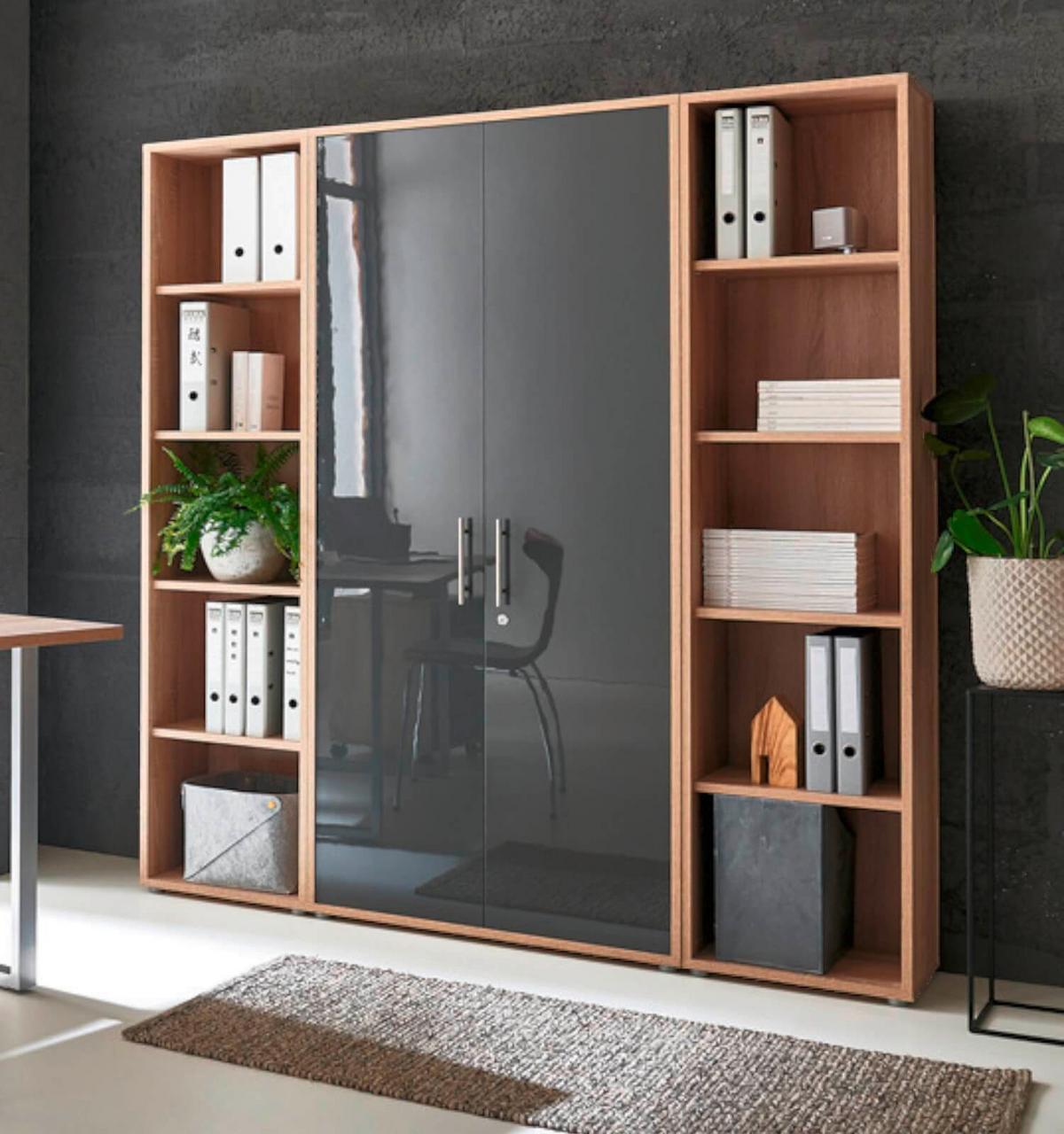 Büro Office Edition Set 3 Sonoma Eiche/Anthrazit - Anthrazit Hochglanz/Sonoma Eiche, MODERN, Holzwerkstoff - MID.YOU