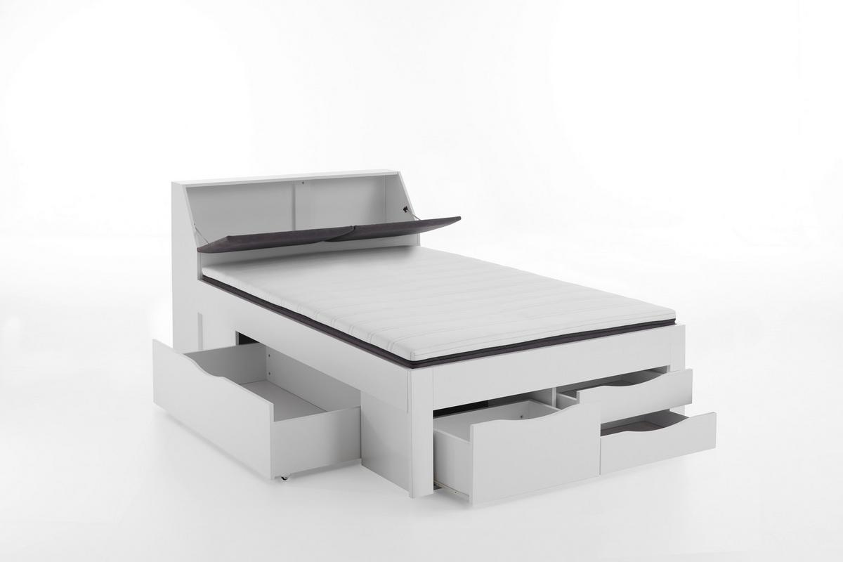 Postelja Maxi, S Predali, Bela, 140x200 - siva/bela, Konvencionalno, leseni material/tekstil (140/200cm) - Mömax