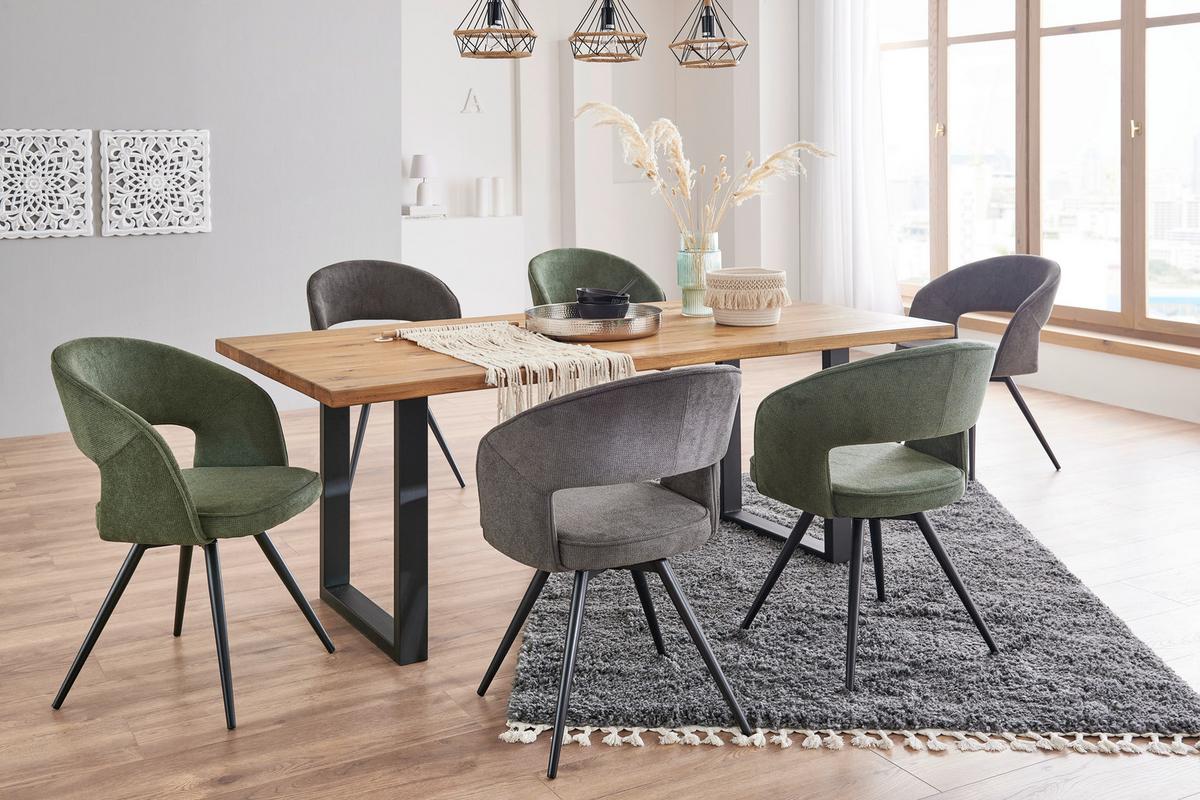 Masă sufragerie Rockford - culoare lemn stejar/negru, Modern, lemn/metal (200/77/100cm)