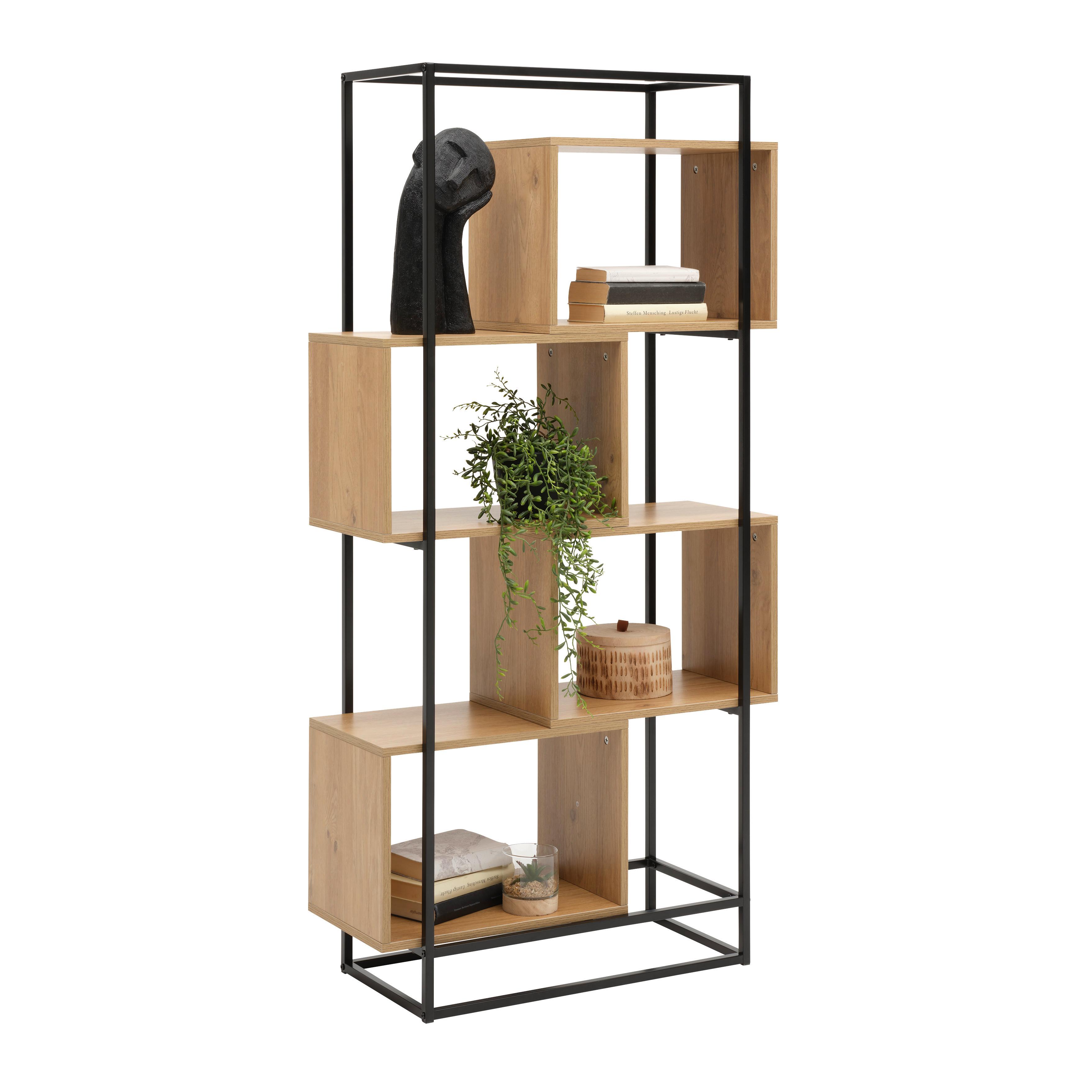 Regal Adrian Naturfarben/Schwarz - Schwarz/Naturfarben, MODERN, Holzwerkstoff/Metall (80/160/33,2cm) - Mömax