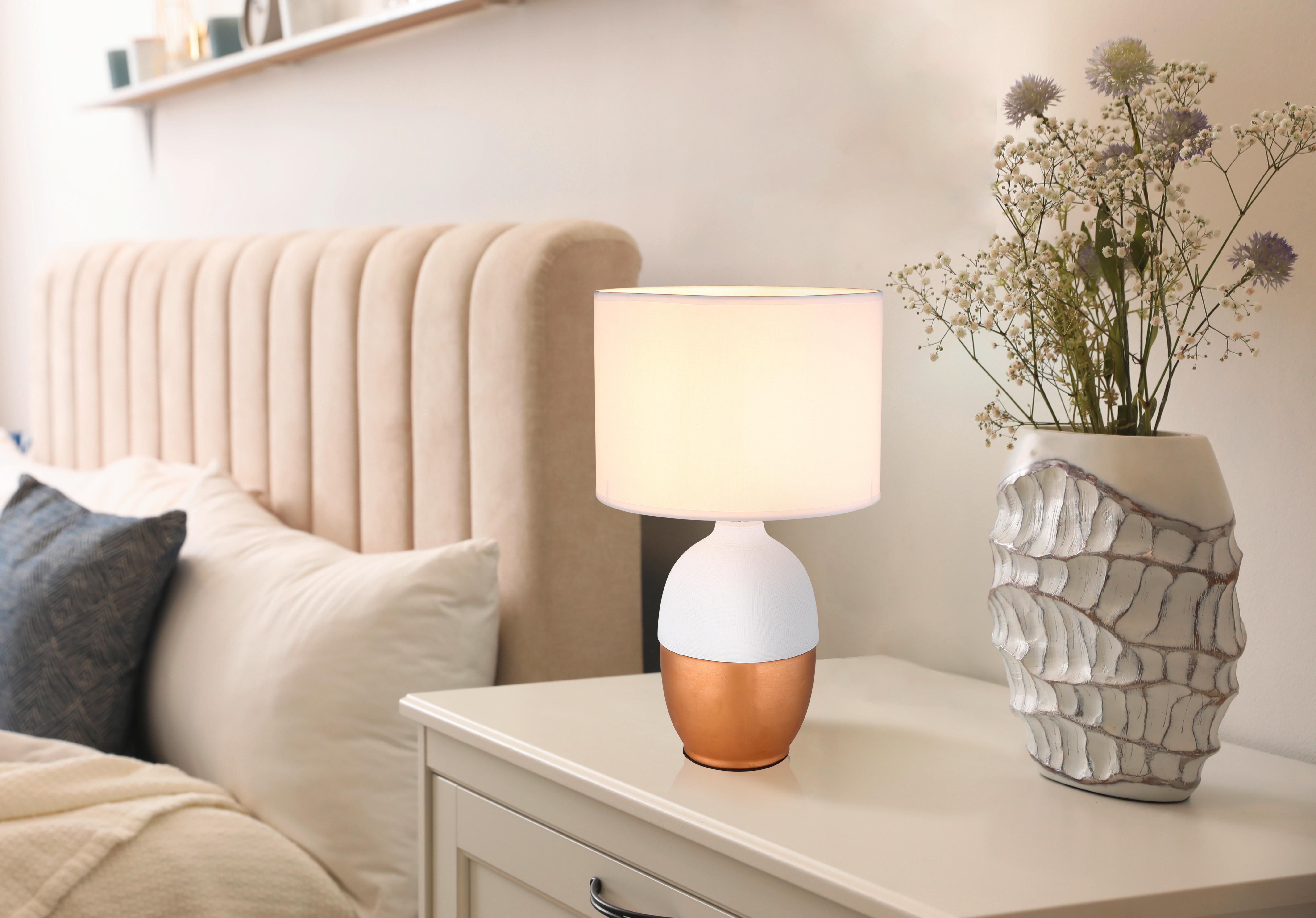 Tischleuchte Valentino in Weiß/Gold max. 40 Watt - Goldfarben/Weiß, KONVENTIONELL, Keramik/Textil (25/43cm) - Globo