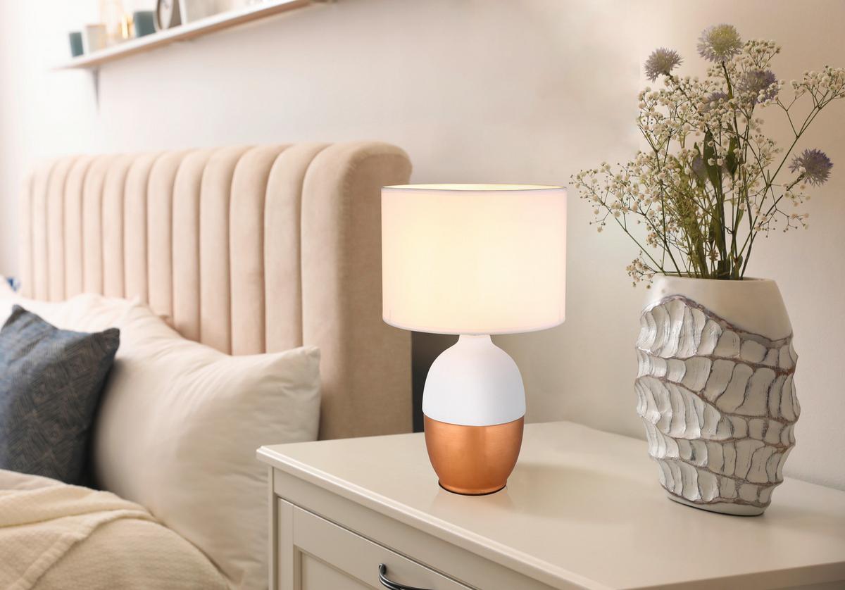 Tischleuchte Valentino in Weiß/Gold max. 40 Watt - Goldfarben/Weiß, KONVENTIONELL, Keramik/Textil (25/43cm) - Globo