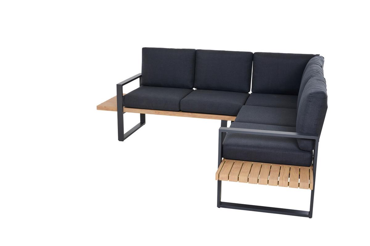 Loungegarnitur Bari Anthrazit/Teakfarben - Anthrazit/Teakfarben, Basics, Textil/Metall (73,5/78,5/155cm) - Siena Garden