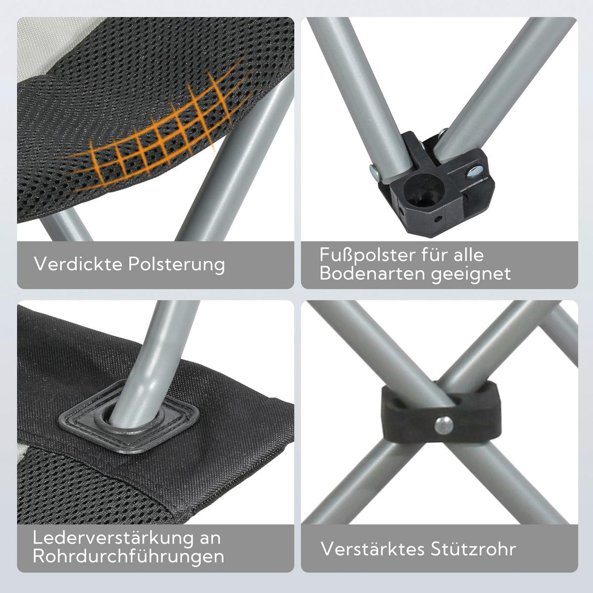 Camping-Klappstuhl Schwarz/Weiß, 2-teilig - Silberfarben/Schwarz, Basics, Textil/Metall (55/108/55cm) - Modante