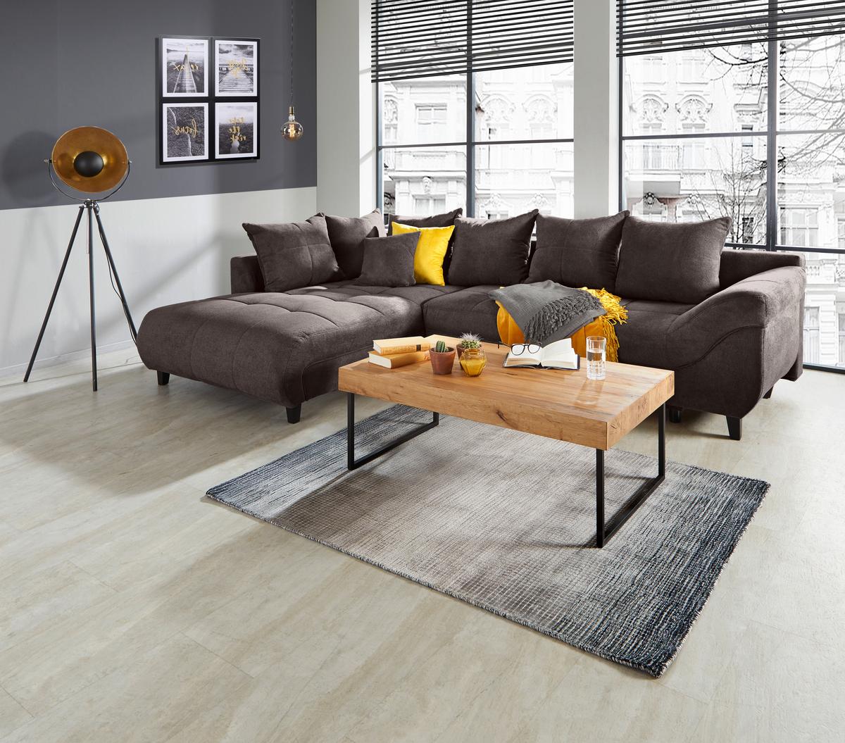 Kutna Garnitura Mendoza - sivo-smeđa/crna, Design, tekstil/drvo (197/309cm) - Modern Living