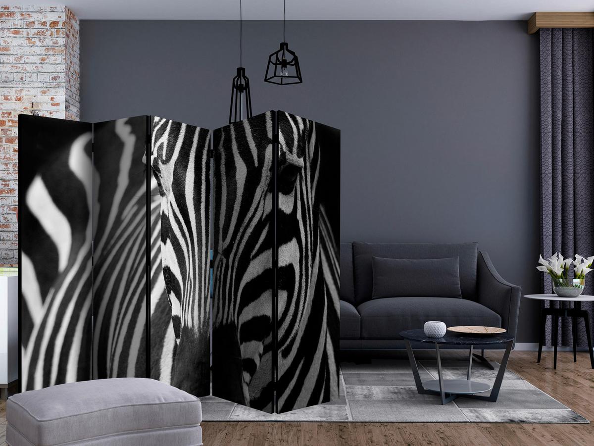 Paravan Zebra I, 5-Delni, Dvostranski - črna/bela, Basics, tekstil/les (225/172/3cm) - artgeist