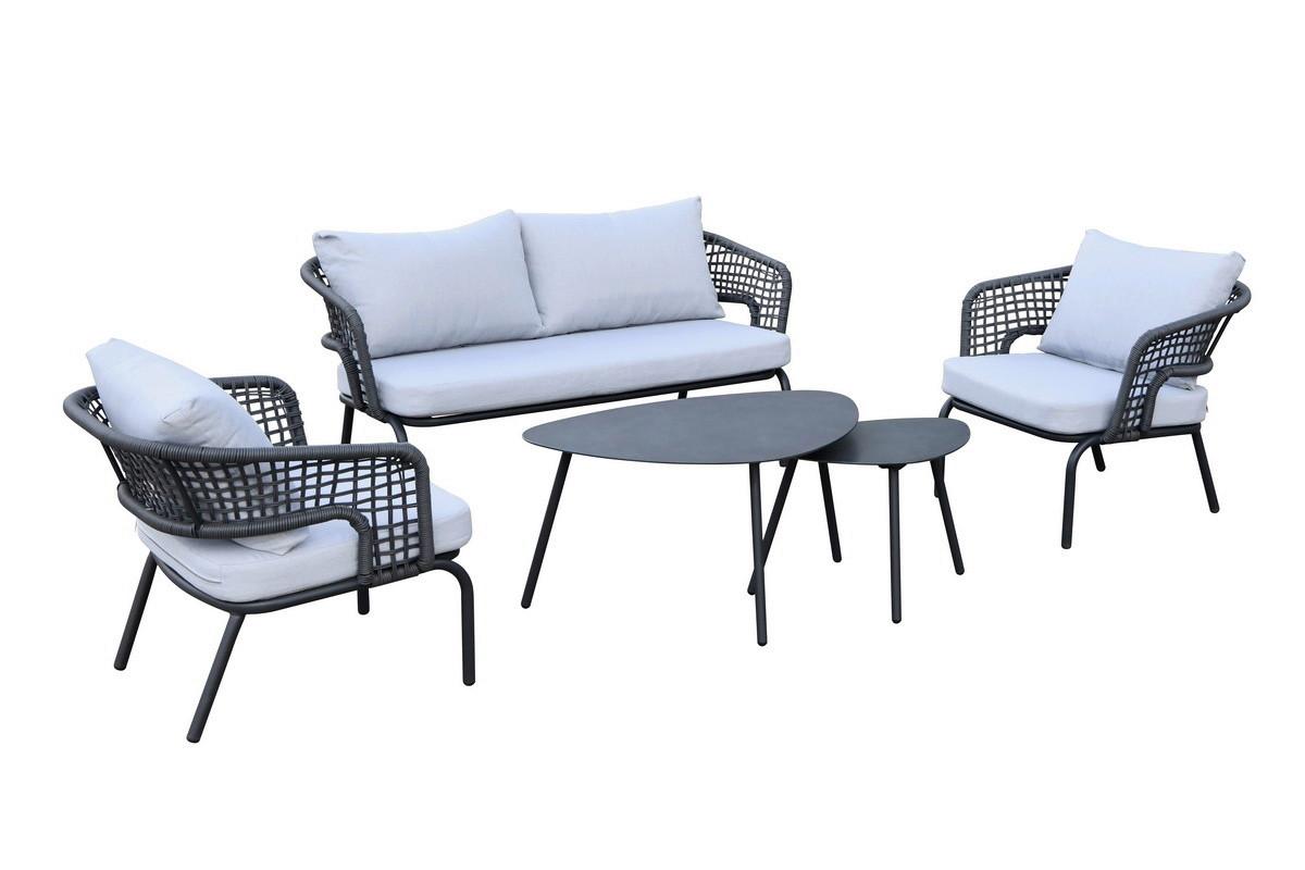 Loungegarnitur Lyon 5 in Anthrazit/Hellgrau - Anthrazit/Hellgrau, Modern, Glas/Kunststoff (144/72/68cm) - Mömax