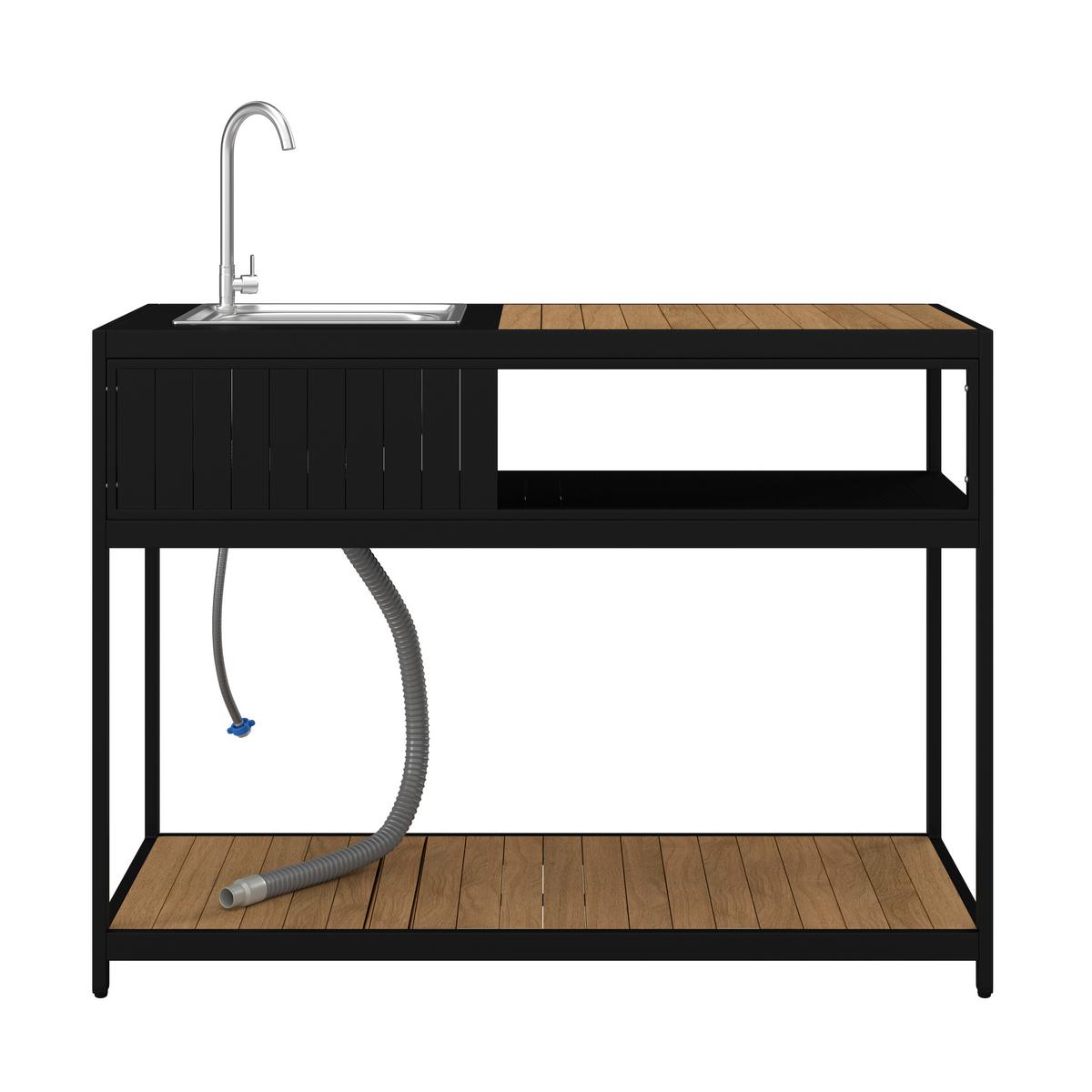 Outdoorküche Delia Schwarz /Naturfarben inkl. Abdeckung - Schwarz/Naturfarben, MODERN, Kunststoff/Metall (127/126/53,5cm) - Bessagi Garden