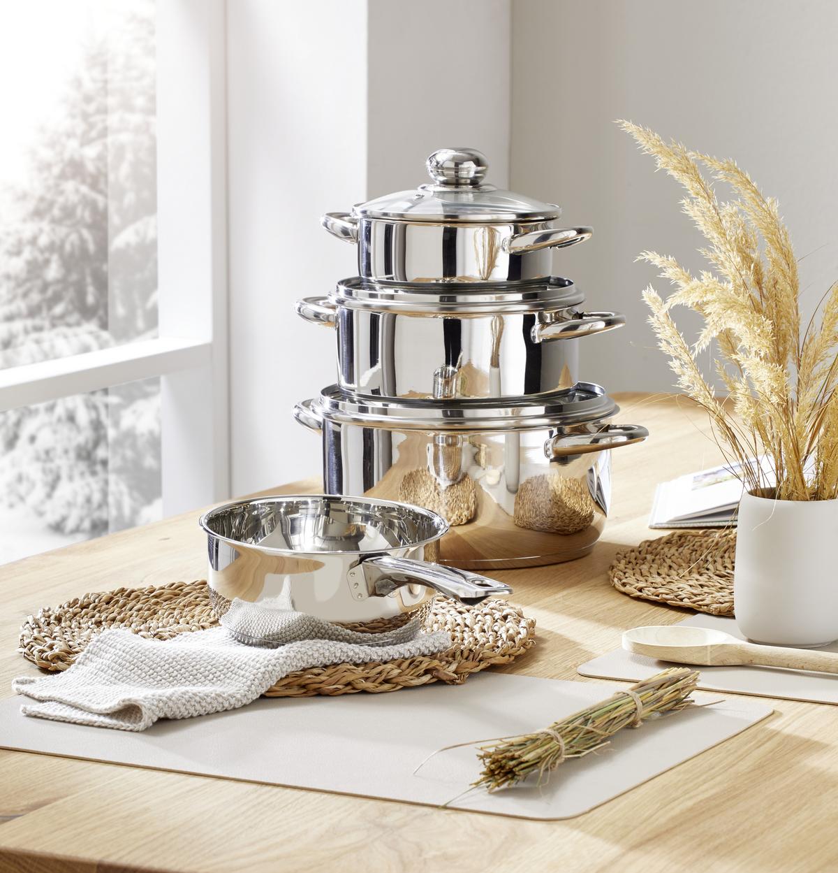 ZESTAW GARNKÓW BASIC COOKING - kolor stalowy/przejrzysty, Basics, metal/szkło - Boxxx