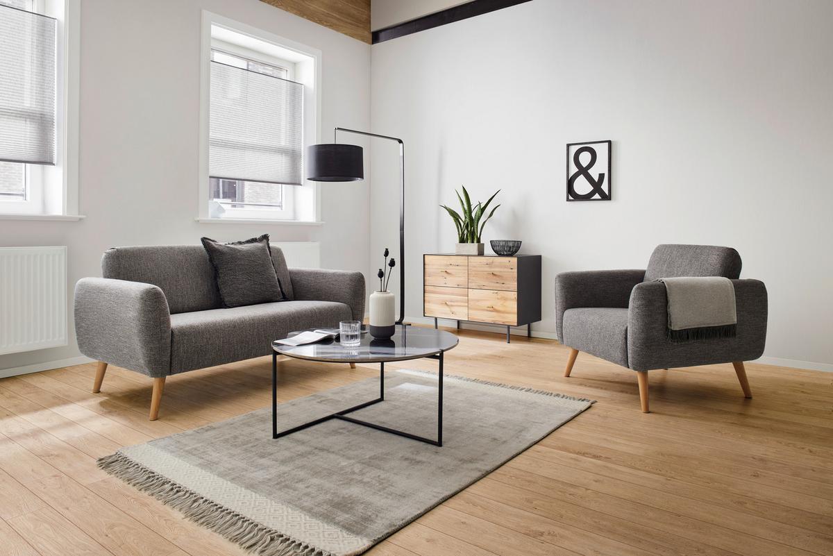 Relaxsessel Pia Dunkelgrau Webstoff - Dunkelgrau/Naturfarben, MODERN, Holz/Textil (86/76/75cm) - Bessagi Home
