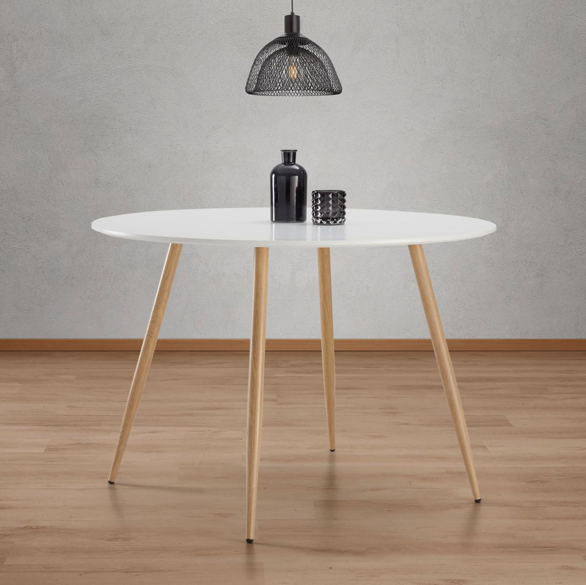 STÓŁ DO JADALNI JOHN - kolor dębowy/biały, Modern, metal/drewno (110/76cm) - Bessagi Home