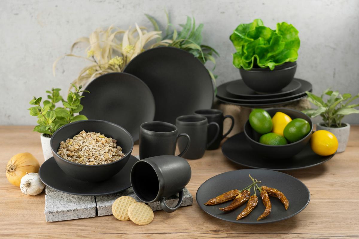 Kombinirani Servis Soft Touch Black, 16-Delni - črna, Trend, keramika - Creatable