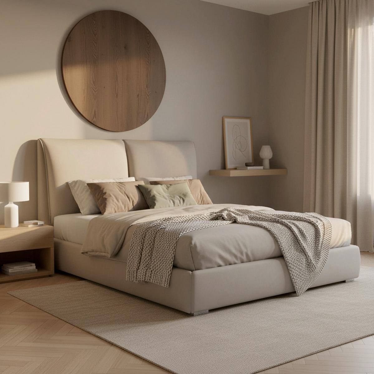 Kárpitozott Ágy Sophie - krémszínű/világosbarna, Modern, textil/fa (180/200cm) - Bessagi Home