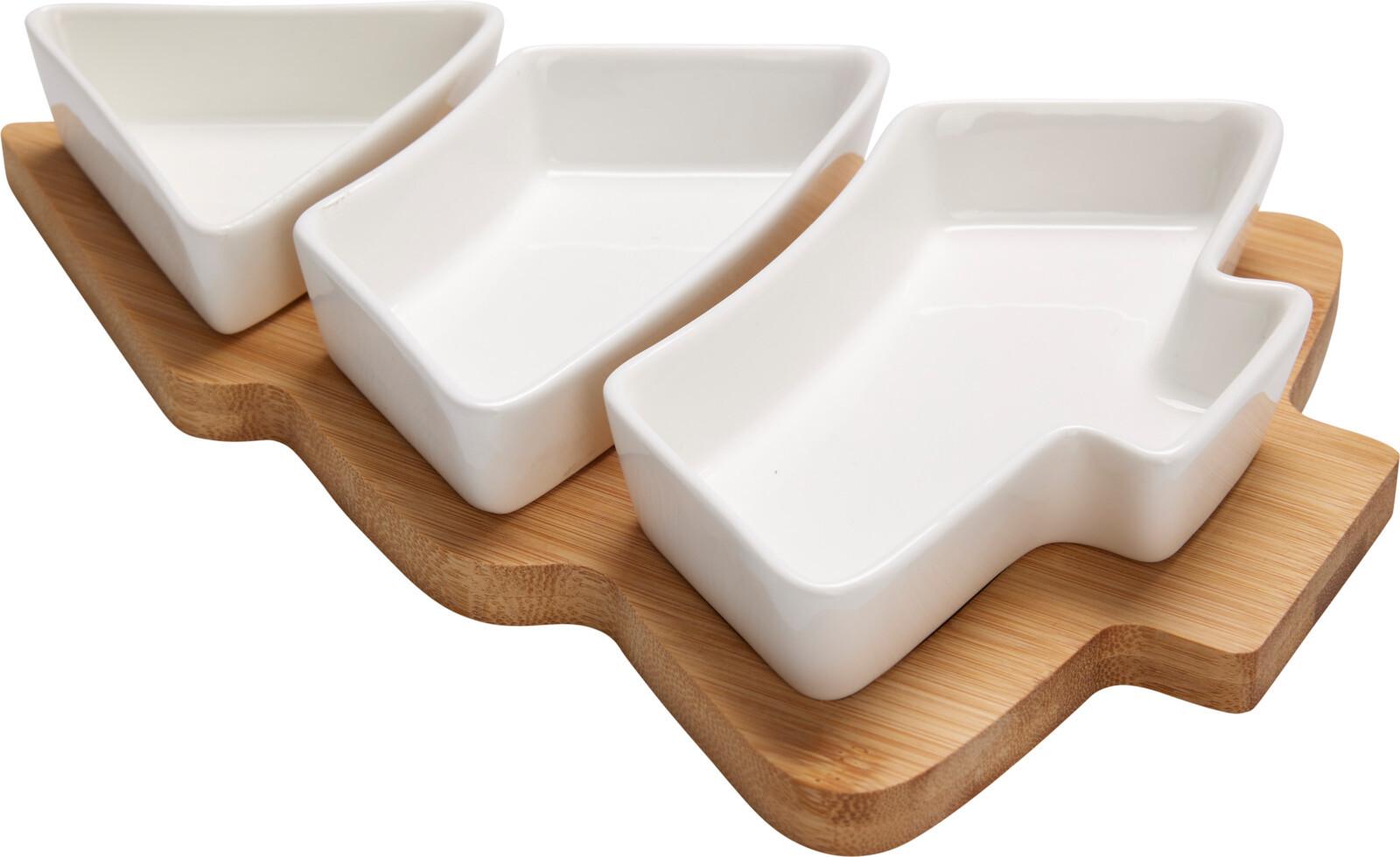 Set Boluri Pentru Servire Blanche - alb/culoare natur, Basics, ceramică/lemn (20/27,6cm)