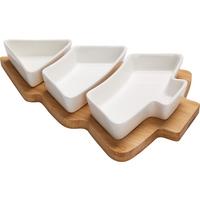 Set Boluri Pentru Servire Blanche - alb/culoare natur, Basics, ceramică/lemn (20/27,6cm)