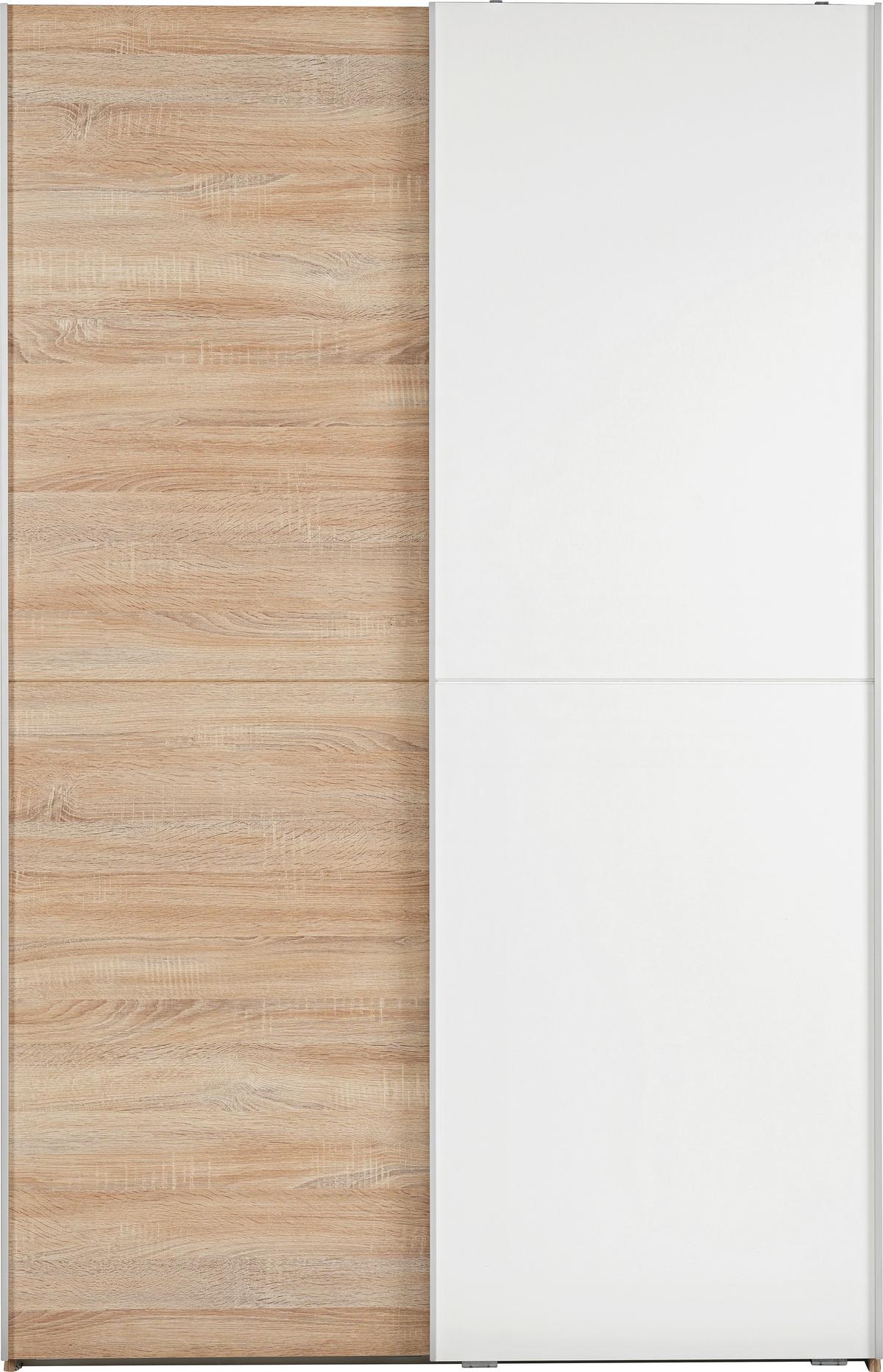 Omara Z Drsnimi Vrati Aladin, Barva Hrasta, Bela, 125cm - bela/barve aluminija, Konvencionalno, leseni material (125/195/38cm) - Livetastic