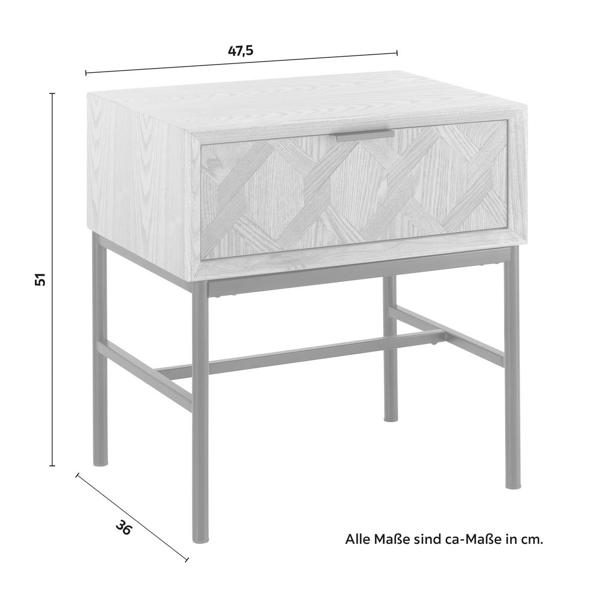 Nachtkästchen Milano Schwarz/Esche Echtholz/MDF - Eschefarben/Schwarz, MODERN, Holz/Metall (47,5/51/36cm) - Bessagi Home