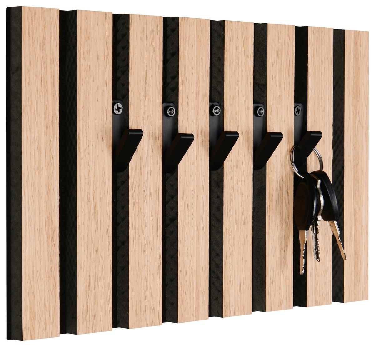 Schlüsselboard Grace Schwarz/Eiche inkl. 5 Haken - Schwarz, MODERN, Holzwerkstoff/Textil (31/20/2cm) - Mömax