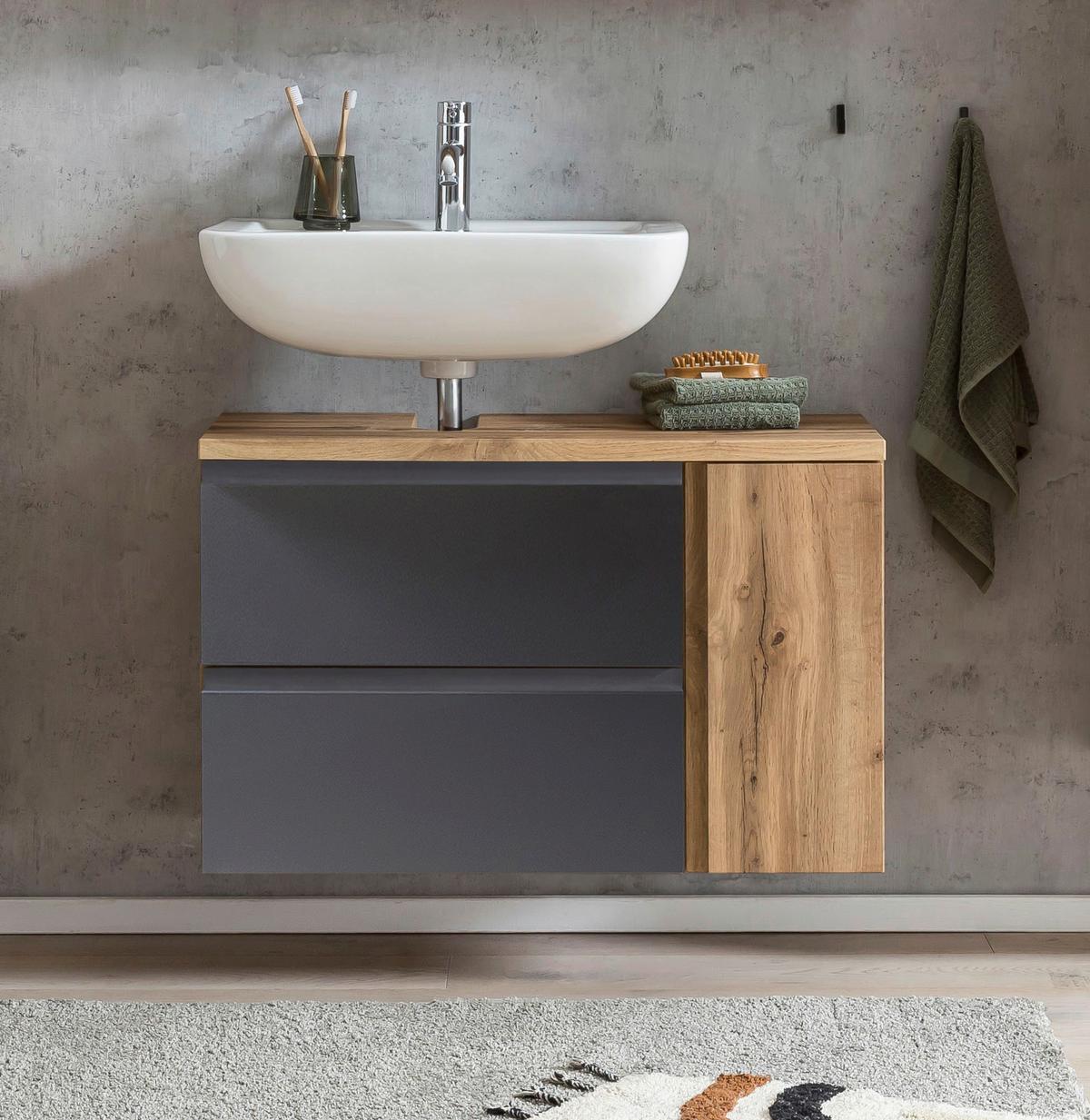 Waschbeckenunterschrank Varese ca. 85x56 cm Wotaneiche - Eiche Wotan/Grau, MODERN, Holzwerkstoff (85/56/35cm) - Held