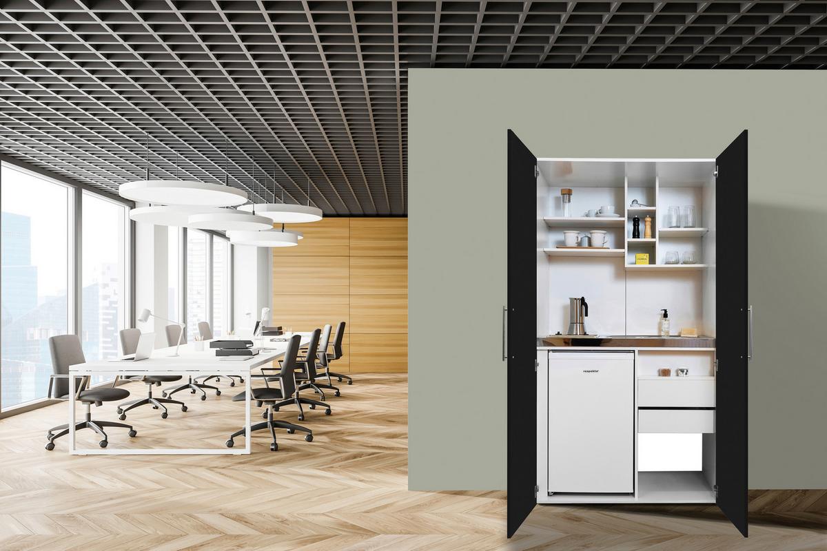 Schrankküche Economy Schwarz mit Geräte B: ca. 104 cm - Edelstahlfarben/Schwarz, MODERN, Holzwerkstoff/Metall (104/193/67cm) - Respekta