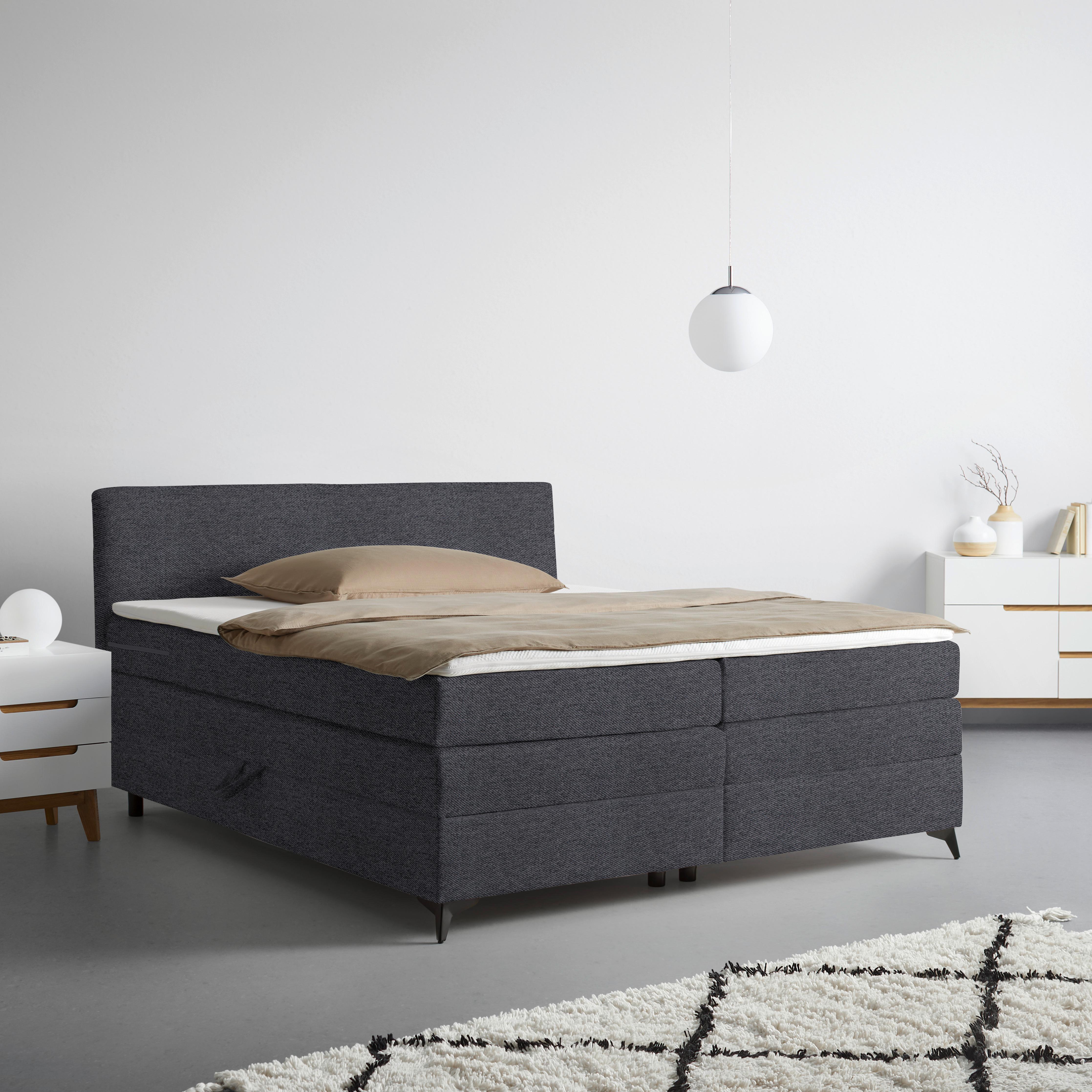 Boxspringbett Bari in Anthrazit ca. 180x200cm - Anthrazit/Schwarz, KONVENTIONELL, Textil/Metall (180/200cm) - Mömax