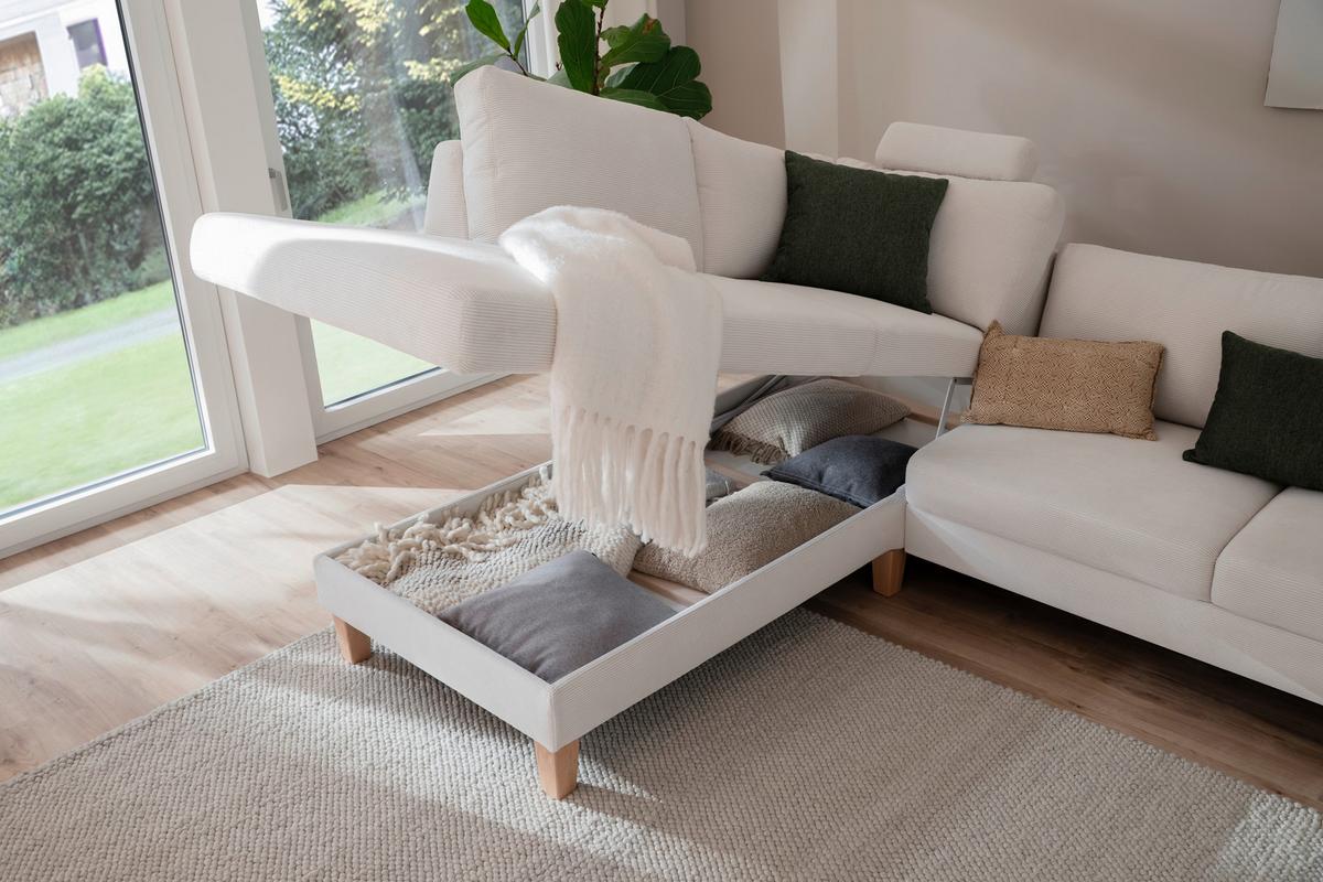 Wohnlandschaft Corvara 2.0 - Weiss/Eichefarben, Konventionell, Holz/Holzwerkstoff (220/86/286cm) - Premium Living