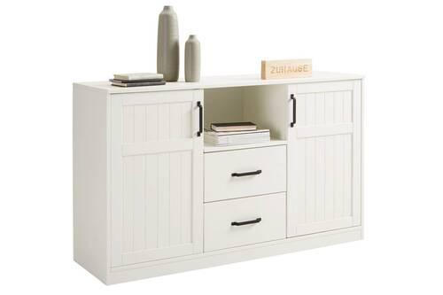 Sideboard Madita in Weiss vollmassiv - Weiss/Schwarz, Romantik / Landhaus, Holz/Holzwerkstoff (148/91/46cm) - Mömax