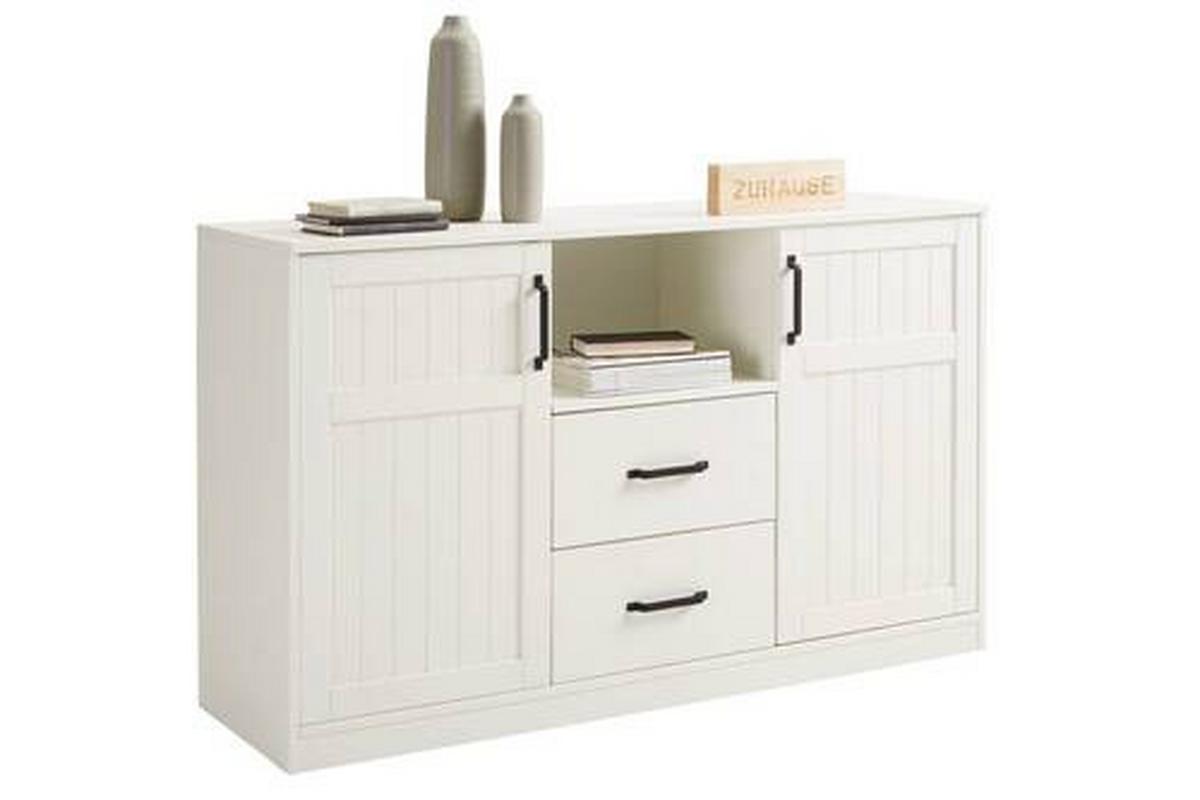 Sideboard Madita in Weiss vollmassiv - Weiss/Schwarz, Romantik / Landhaus, Holz/Holzwerkstoff (148/91/46cm) - Mömax