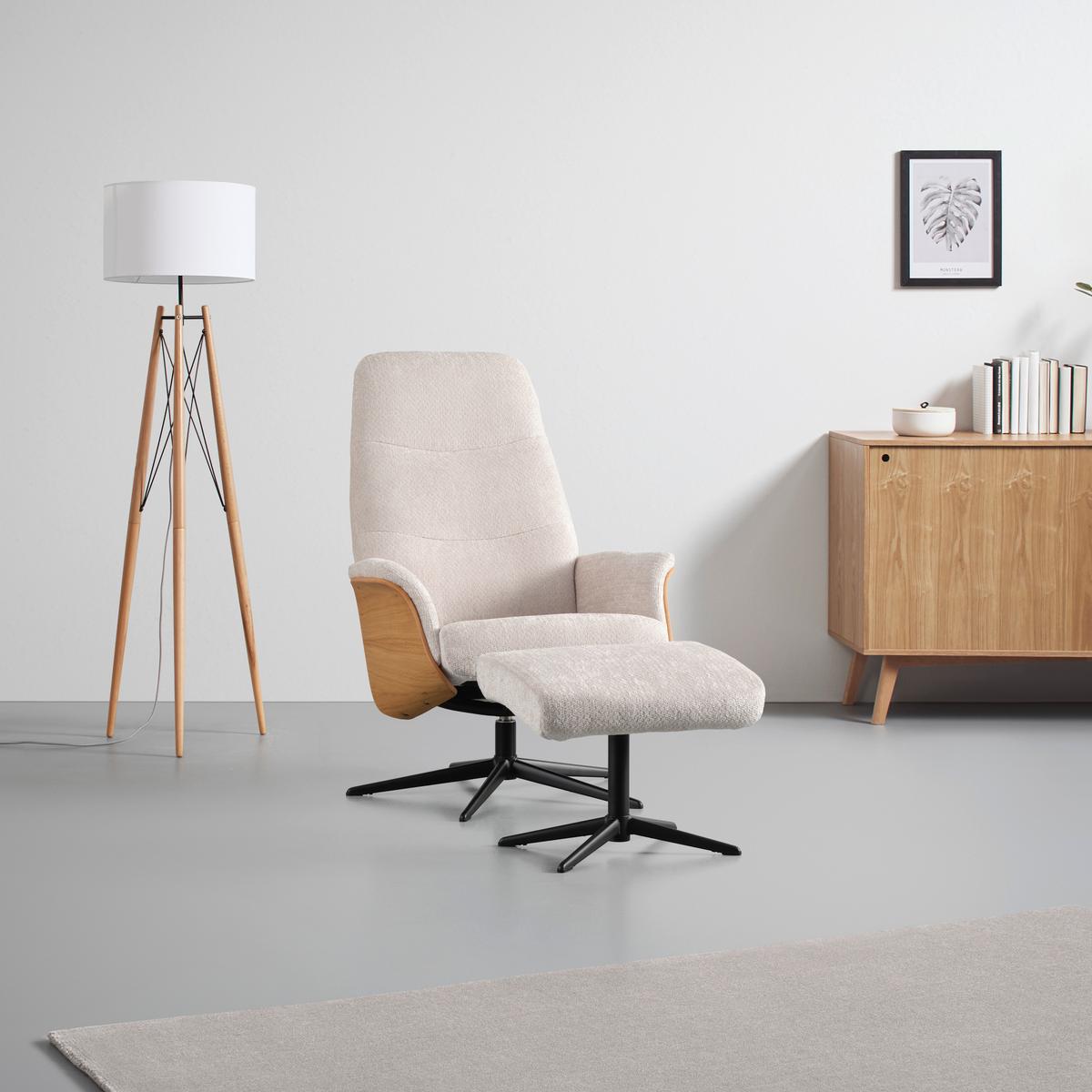 Hocker Como Ecru - Ecru/Schwarz, MODERN, Textil/Metall (52/43/41cm)