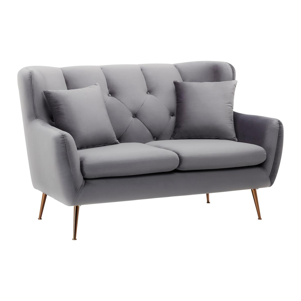 Sofa Linus Hellgrau Samt - Goldfarben/Hellgrau, MODERN, Holz/Textil (148/95/93cm) - Bessagi Home