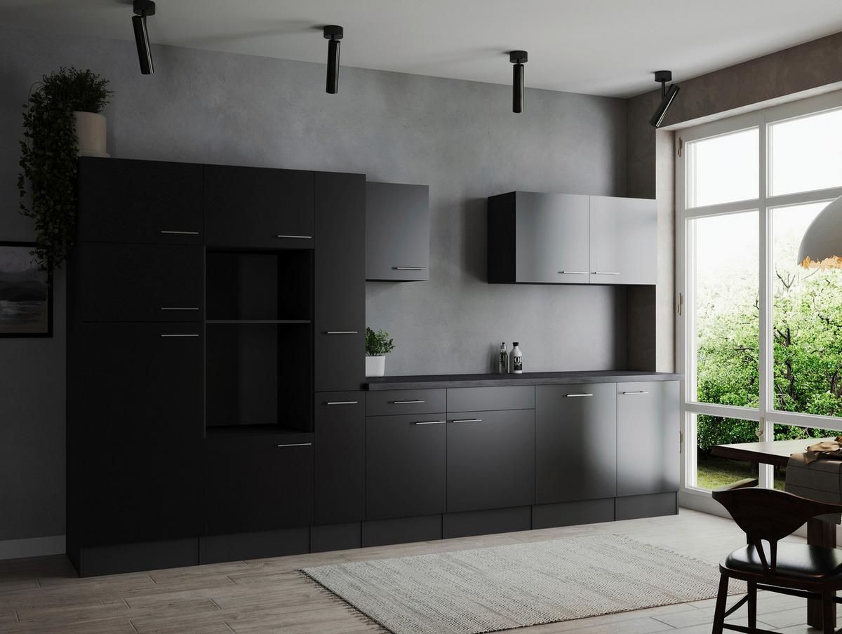 Kuhinjski Blok Brez Aparatov Oliver, 370cm - srebrne barve/črna, Design, kovina/leseni material (370cm) - Respekta